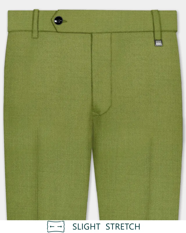 Pistachio-Wasabi Green Solid Wool Rich Slight Stretch Waistband Pant sold by French Crown