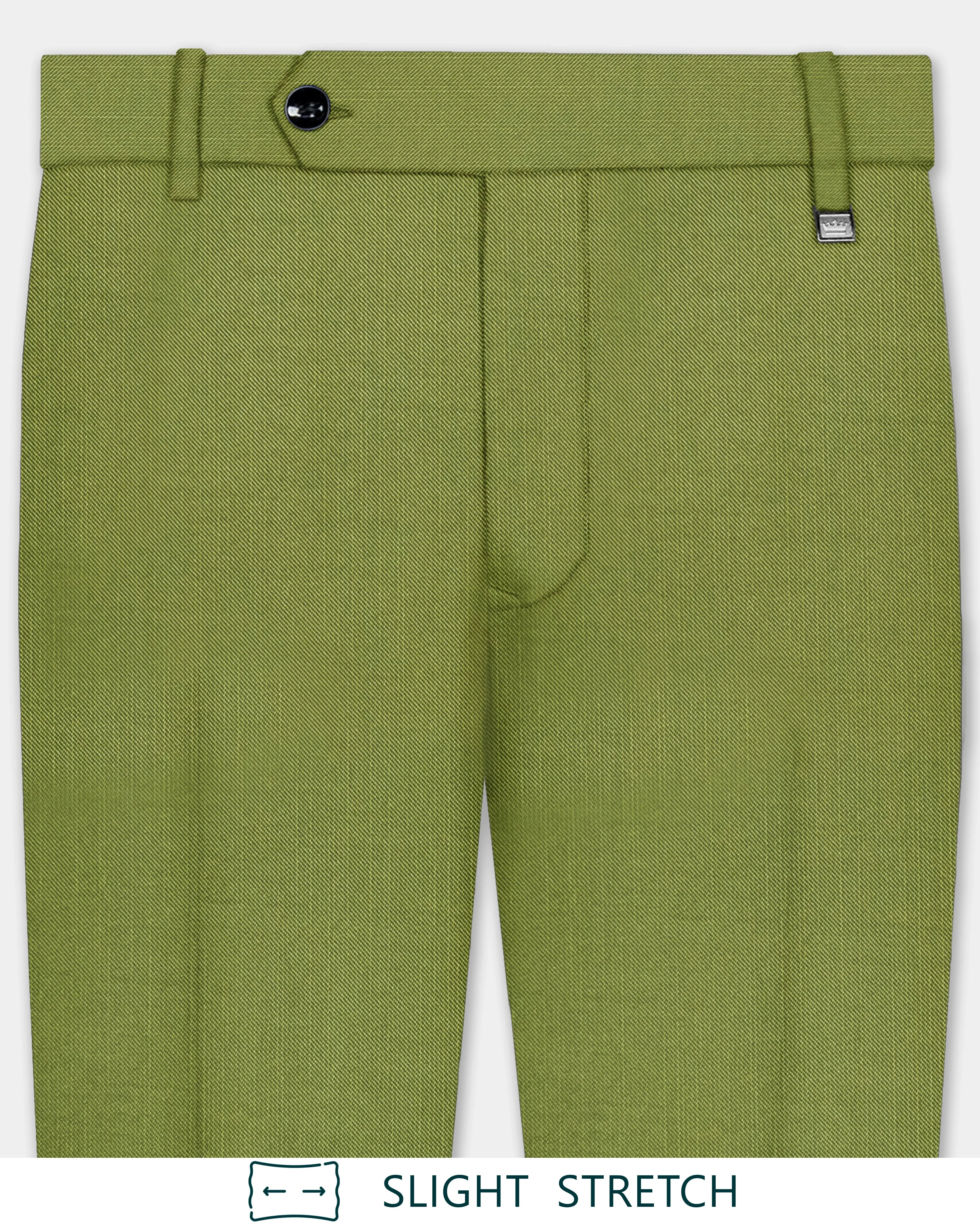 Pistachio-Wasabi Green Solid Wool Rich Slight Stretch Waistband Pant sold by French Crown