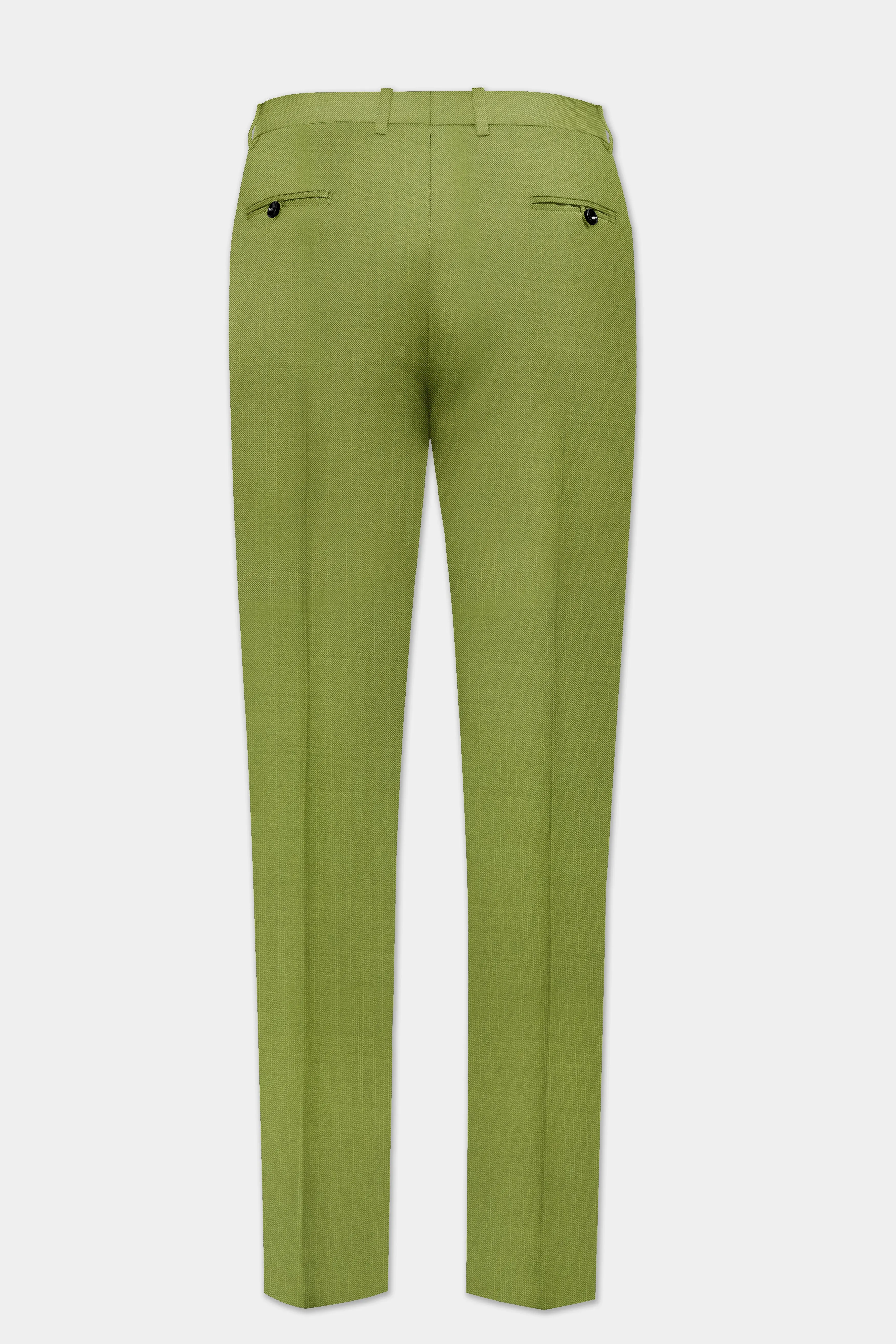 Pistachio-Wasabi Green Solid Wool Rich Slight Stretch Waistband Pant sold by French Crown product image thumbnail 5