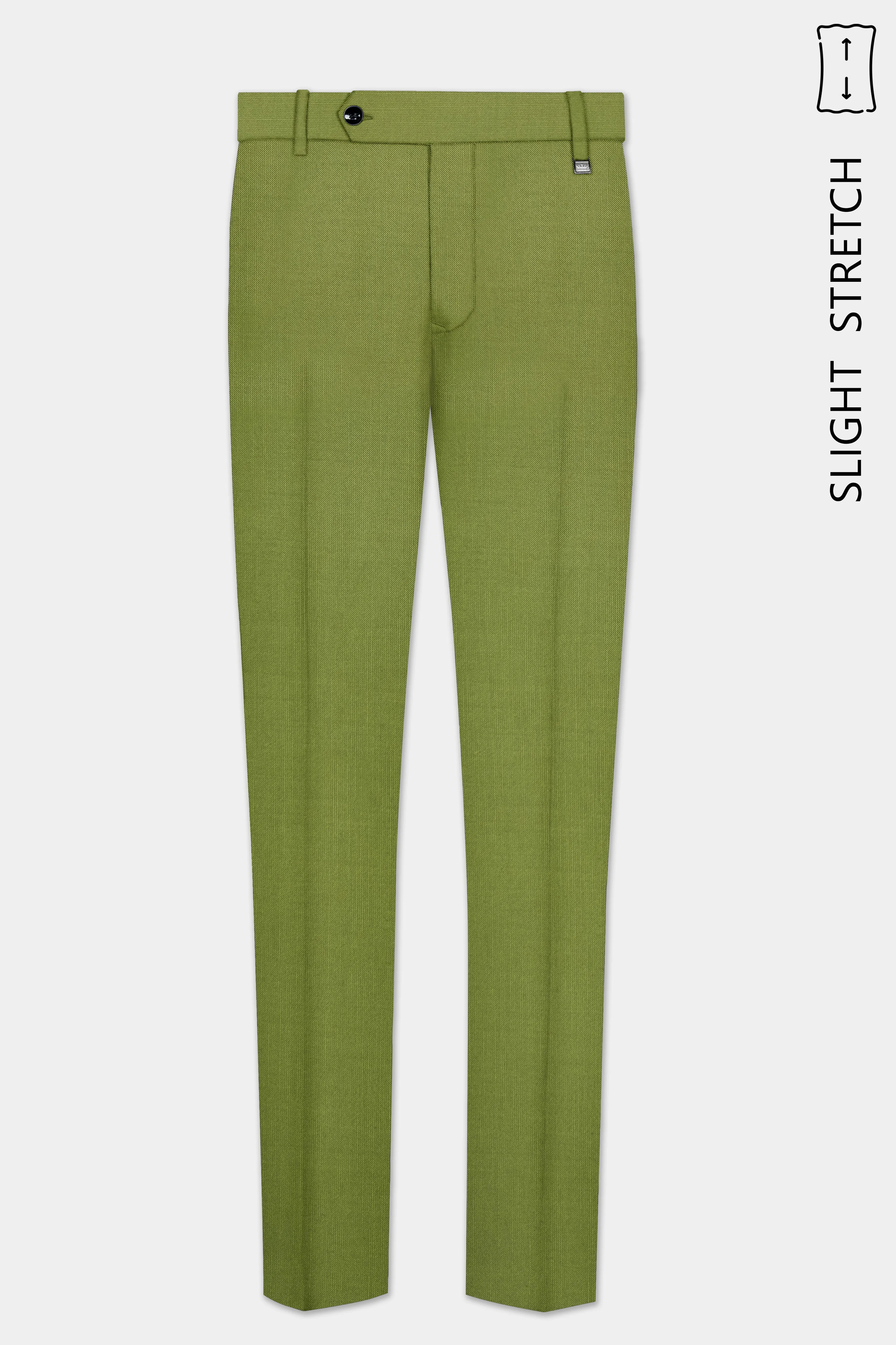 Pistachio-Wasabi Green Solid Wool Rich Slight Stretch Waistband Pant sold by French Crown product image thumbnail 2