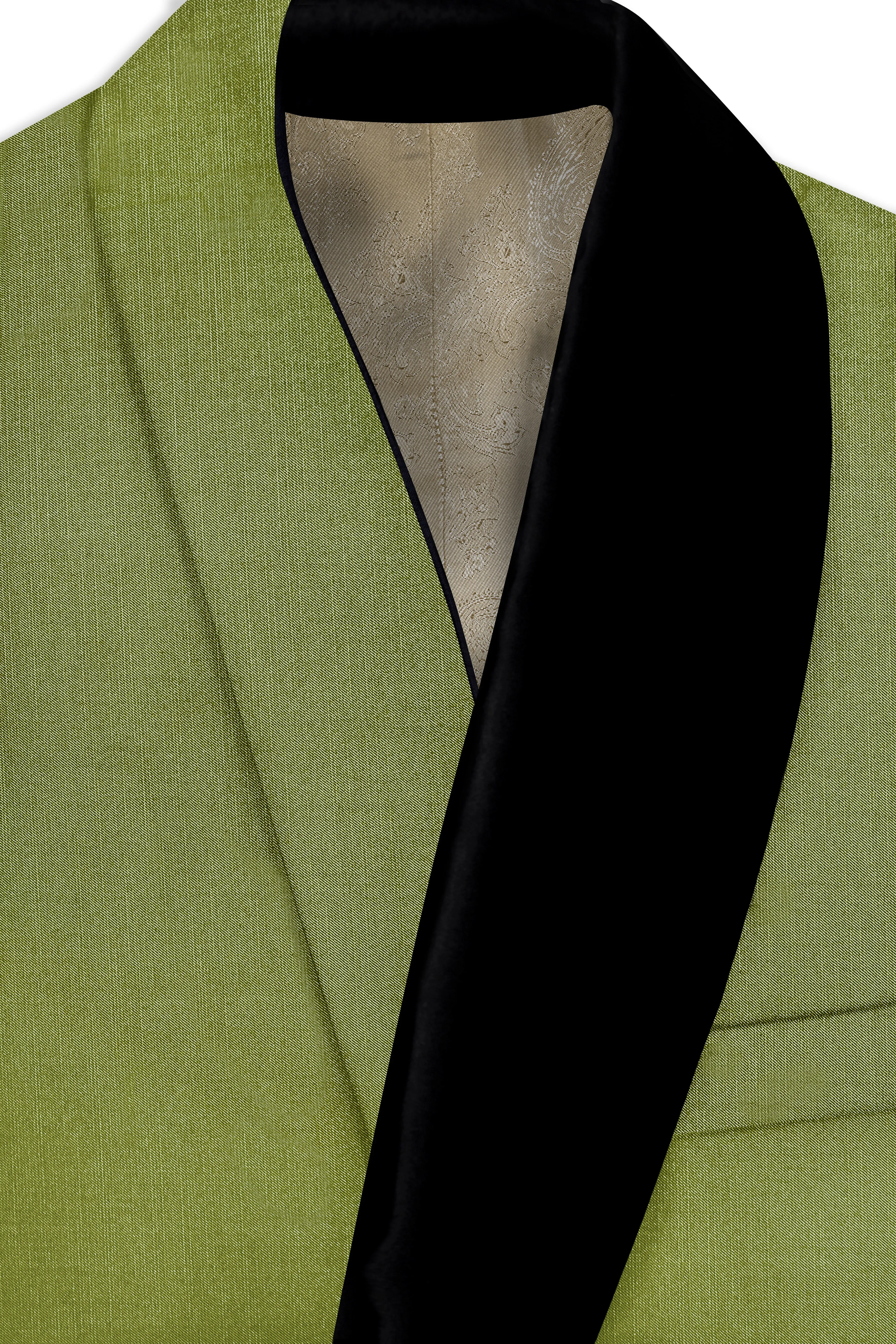 Pistachio-Wasabi Green Wool Rich Tuxedo Slight Stretch Blazer sold by French Crown product image thumbnail 4