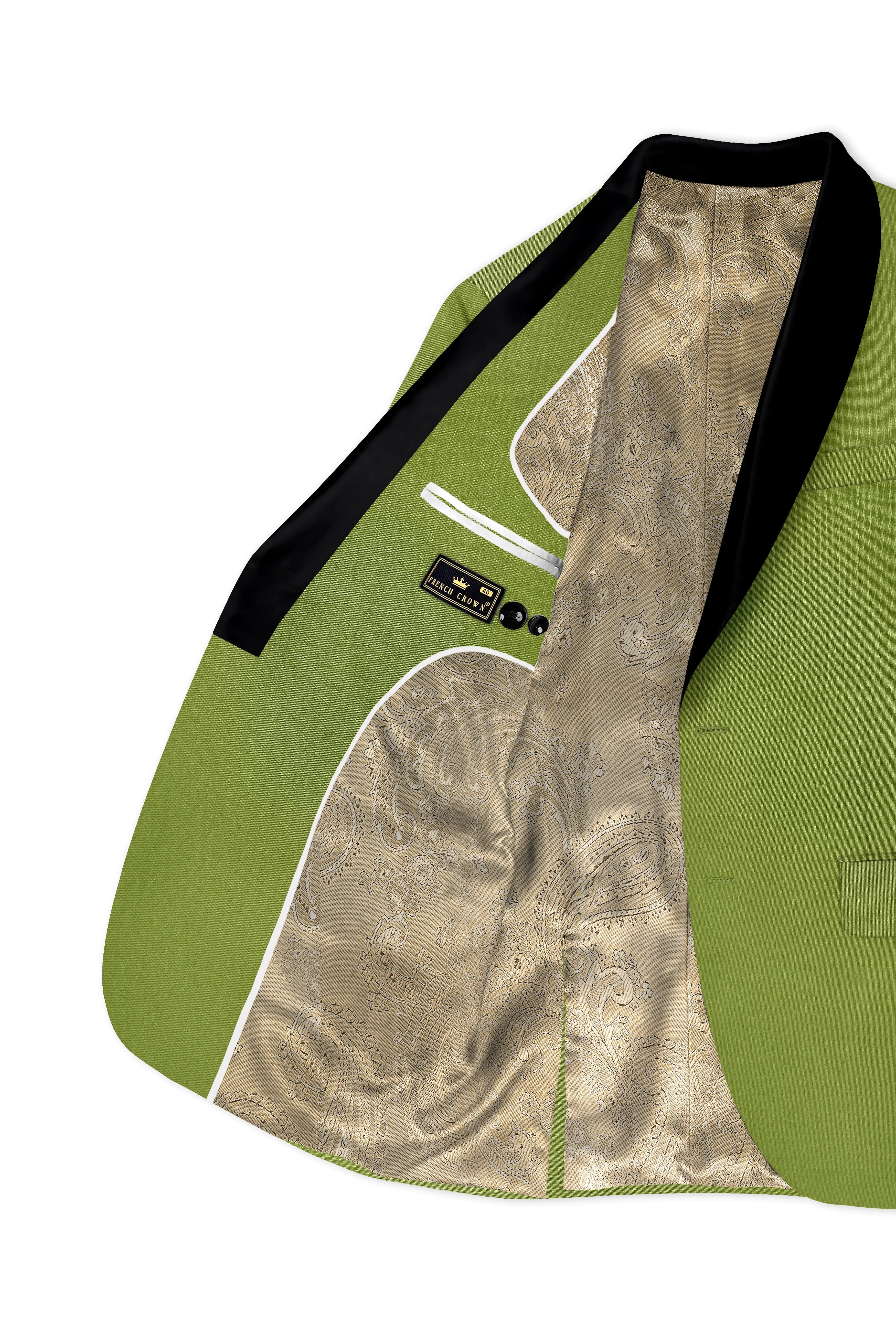 Pistachio-Wasabi Green Wool Rich Tuxedo Slight Stretch Blazer sold by French Crown product image thumbnail 5