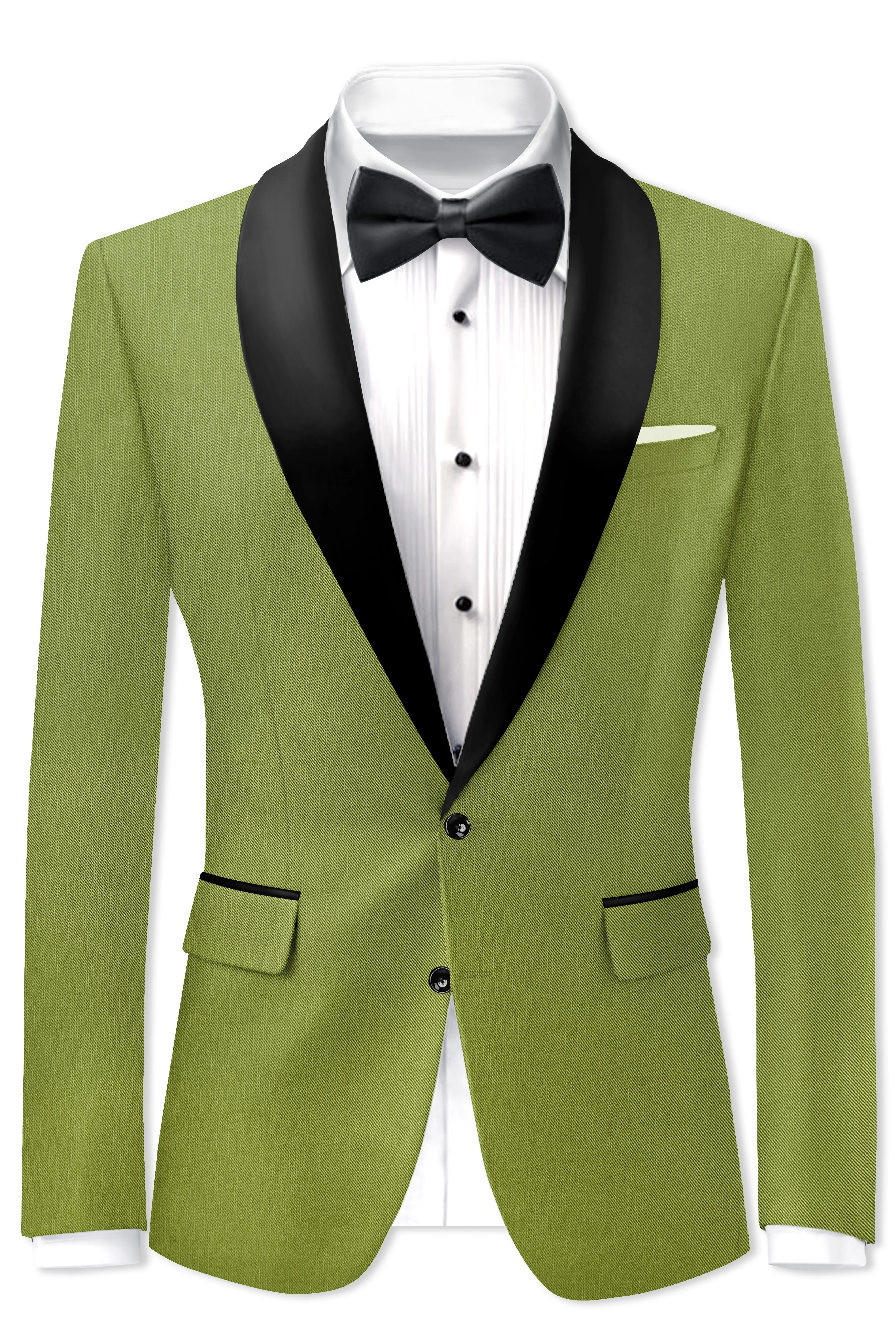 Pistachio-Wasabi Green Wool Rich Tuxedo Slight Stretch Blazer sold by French Crown product image thumbnail 2