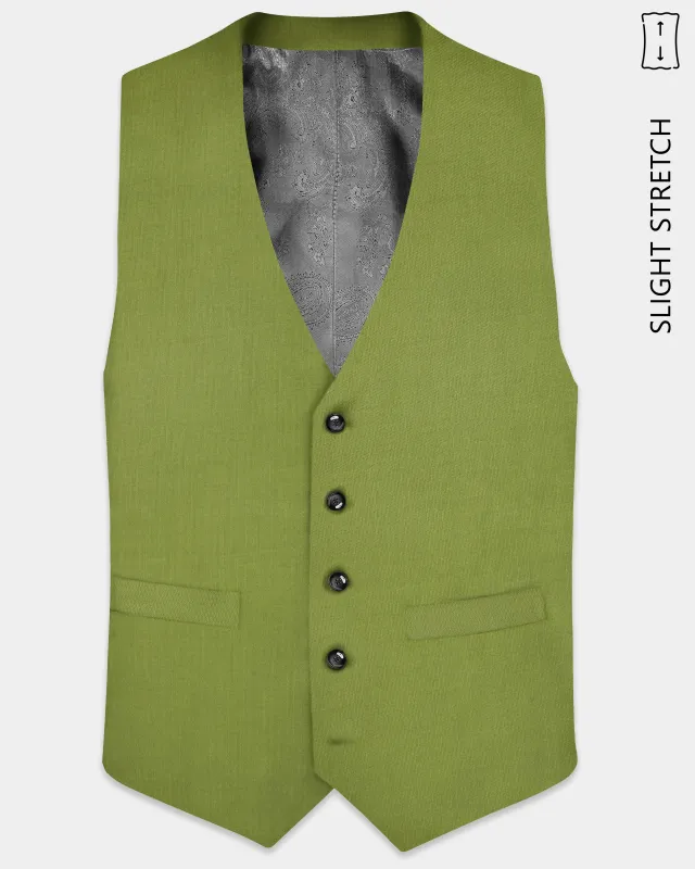 Pistachio-Wasabi Green Solid Wool Rich Slight Stretch Waistcoat sold by French Crown