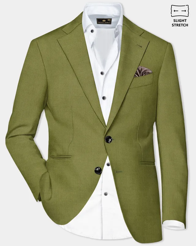 Glade-Muddy Green Solid Wool Rich Single Breasted Slight Stretch Blazer sold by French Crown