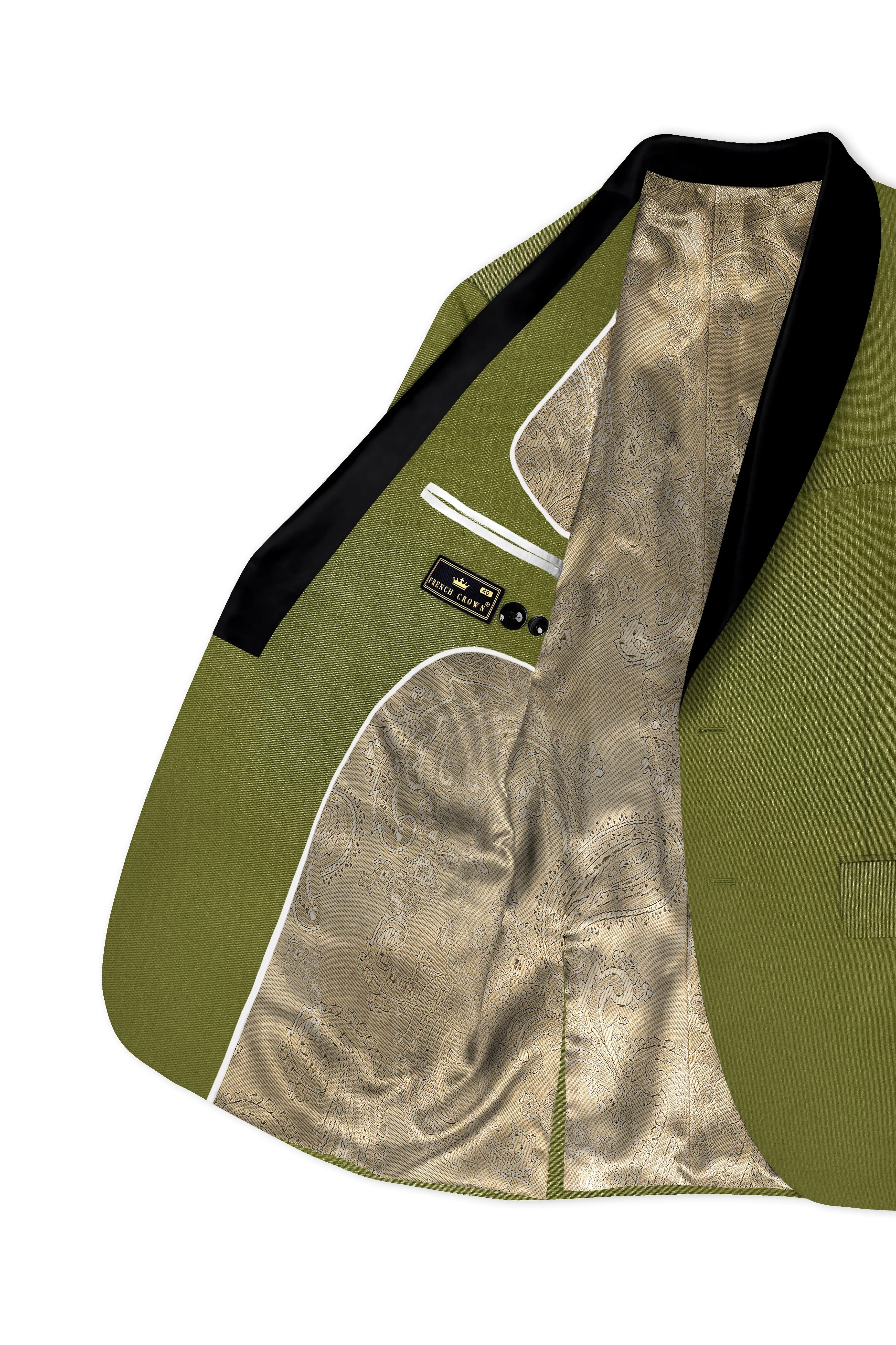 Glade-Muddy Green Wool Rich Tuxedo Slight Stretch Blazer sold by French Crown product image thumbnail 5