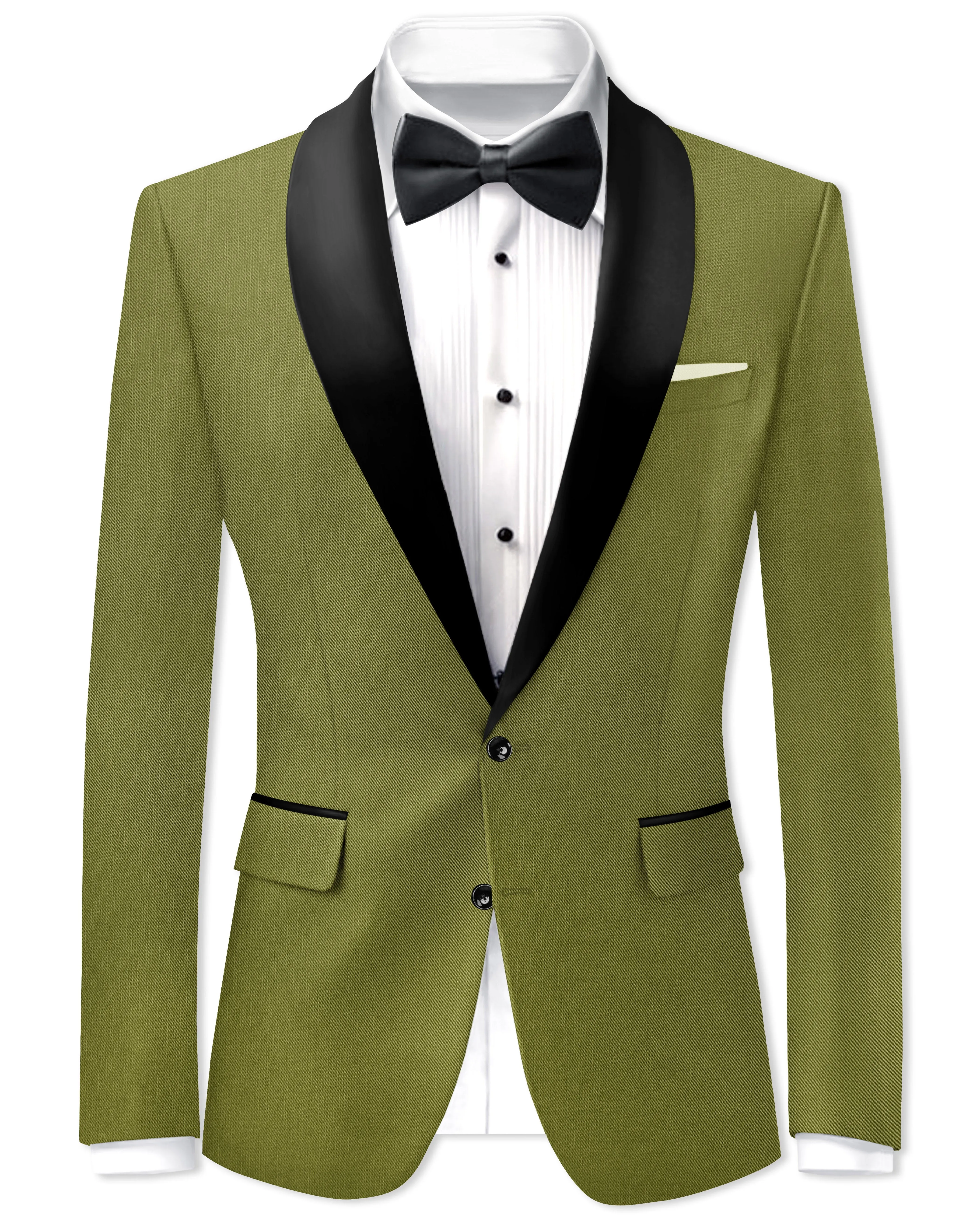 Glade-Muddy Green Wool Rich Tuxedo Slight Stretch Blazer sold by French Crown