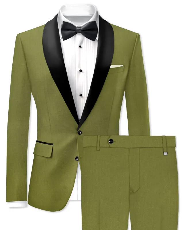 Glade-Muddy Green Wool Rich Tuxedo Slight Stretch Suit made by French Crown