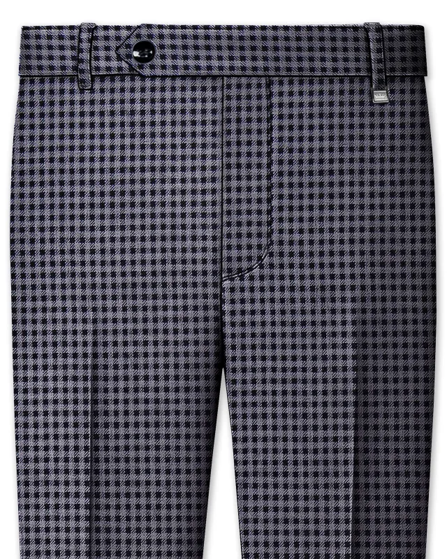 Zenith-Mirage Blue And venus Gray Gingham Plaid Tweed Stretchable Waistband Pant sold by French Crown