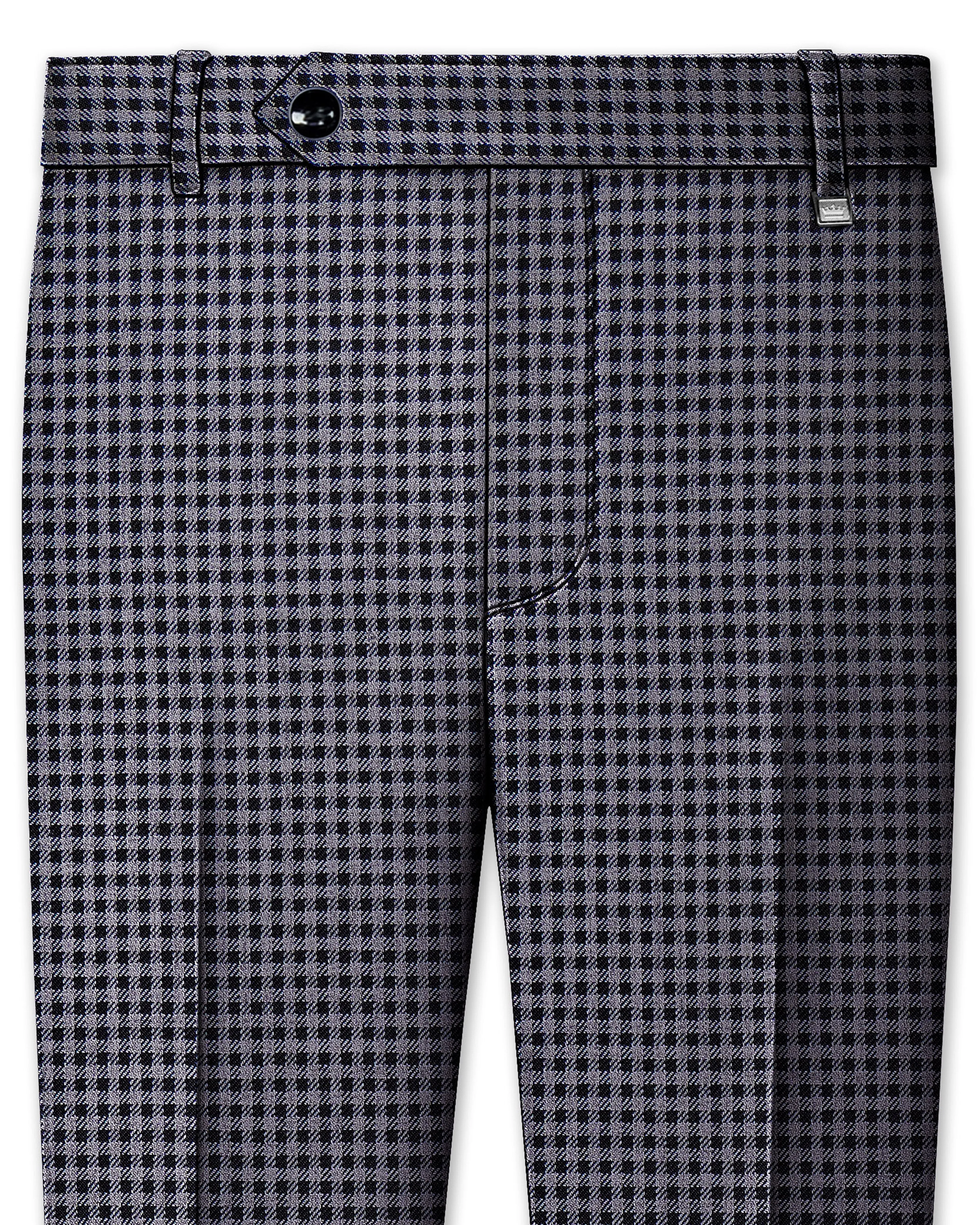 Zenith-Mirage Blue And venus Gray Gingham Plaid Tweed Stretchable Waistband Pant sold by French Crown