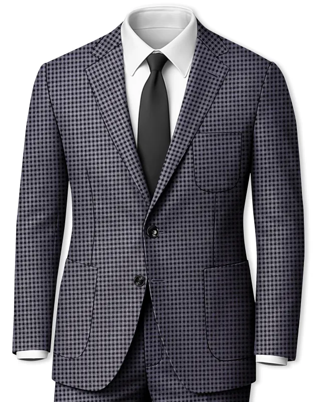 Zenith-Mirage Blue And venus Gray Gingham Plaid Tweed Single Breasted Sports Suit made by French Crown