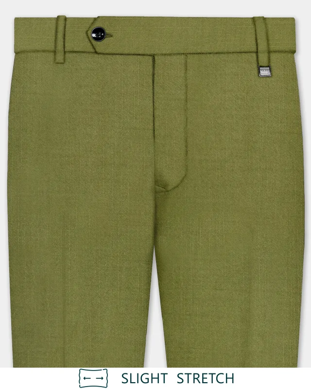 Glade-Muddy Green Solid Wool Rich Slight Stretch Waistband Pant sold by French Crown