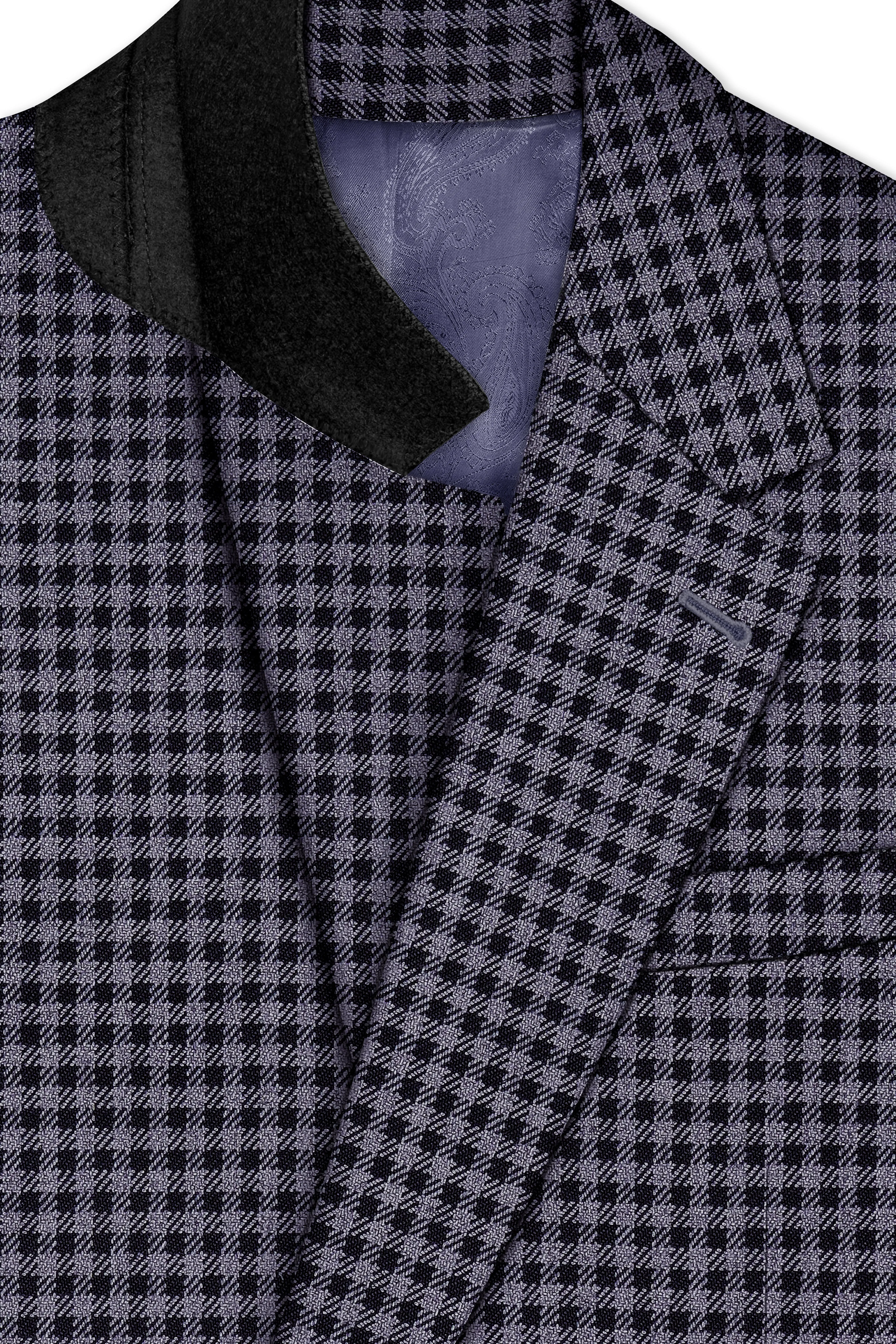 Zenith-Mirage Blue And venus Gray Gingham Plaid Tweed Single Breasted Overcoat sold by French Crown product image thumbnail 4