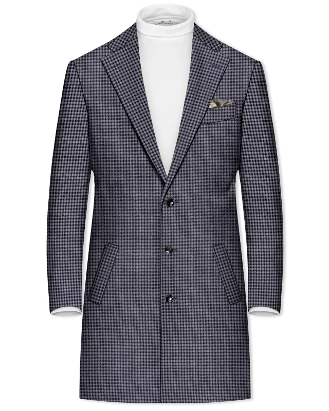 Zenith-Mirage Blue And venus Gray Gingham Plaid Tweed Single Breasted Overcoat made by French Crown