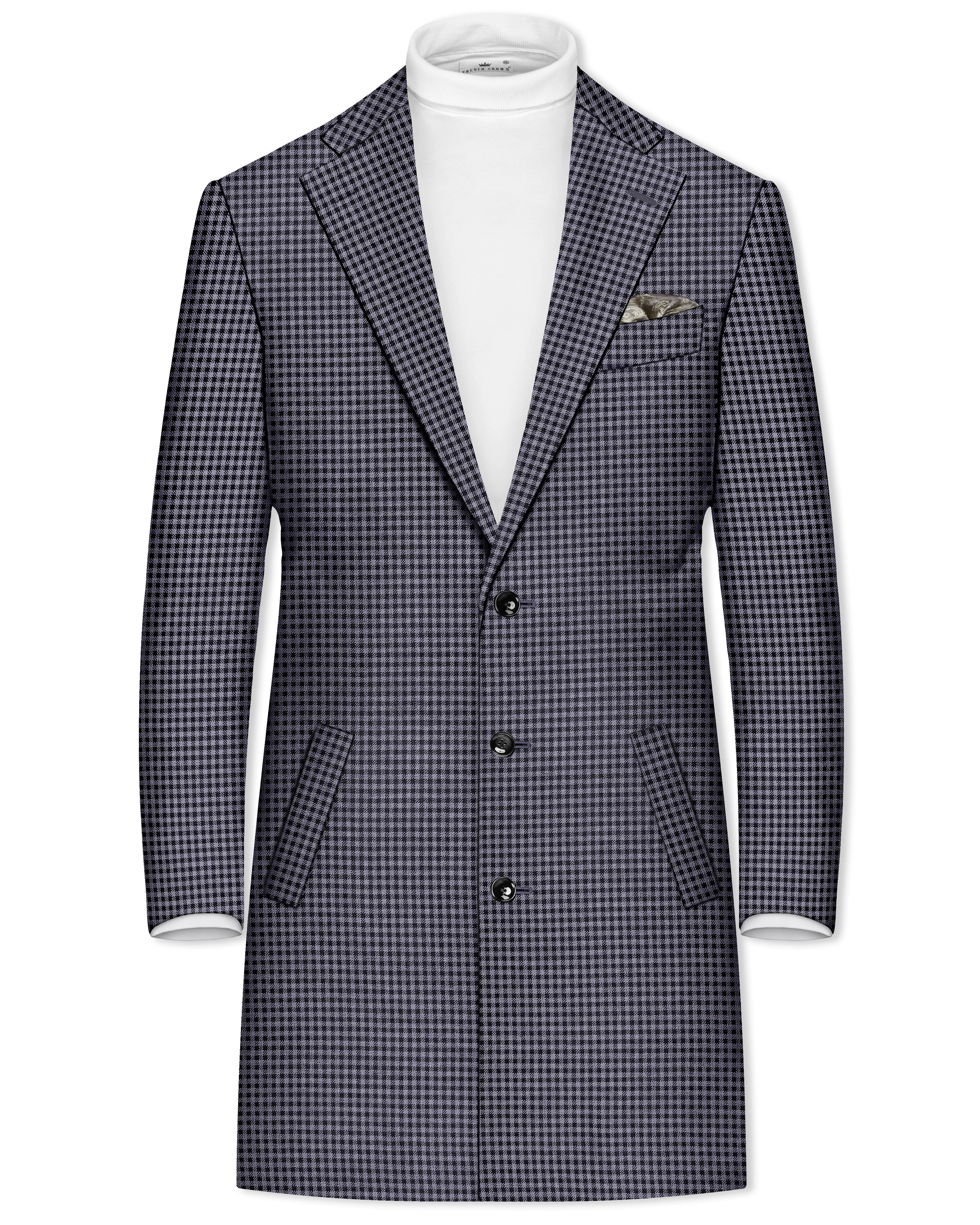 Zenith-Mirage Blue And venus Gray Gingham Plaid Tweed Single Breasted Overcoat sold by French Crown