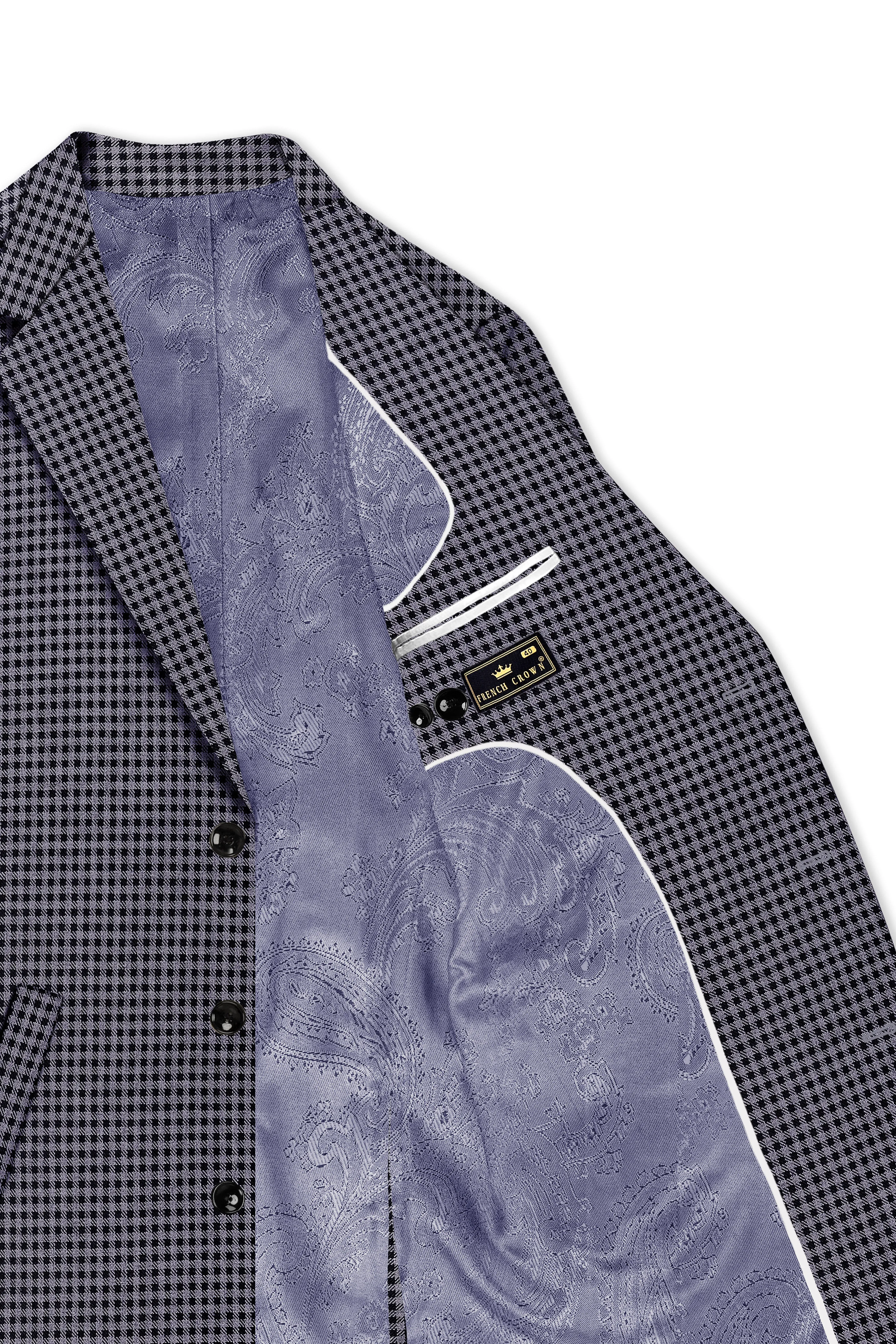 Zenith-Mirage Blue And venus Gray Gingham Plaid Tweed Single Breasted Overcoat sold by French Crown product image thumbnail 5