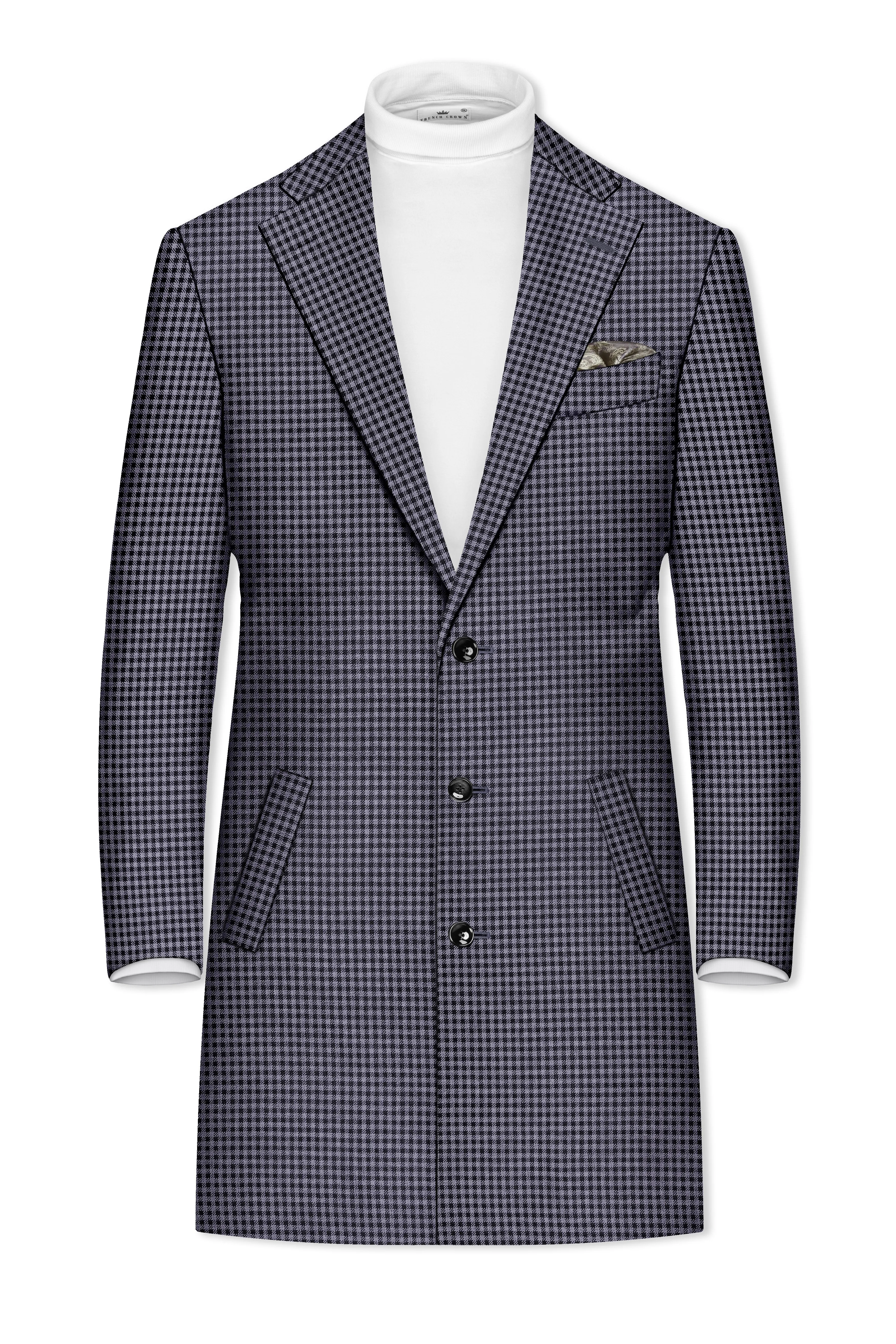 Zenith-Mirage Blue And venus Gray Gingham Plaid Tweed Single Breasted Overcoat sold by French Crown product image thumbnail 2