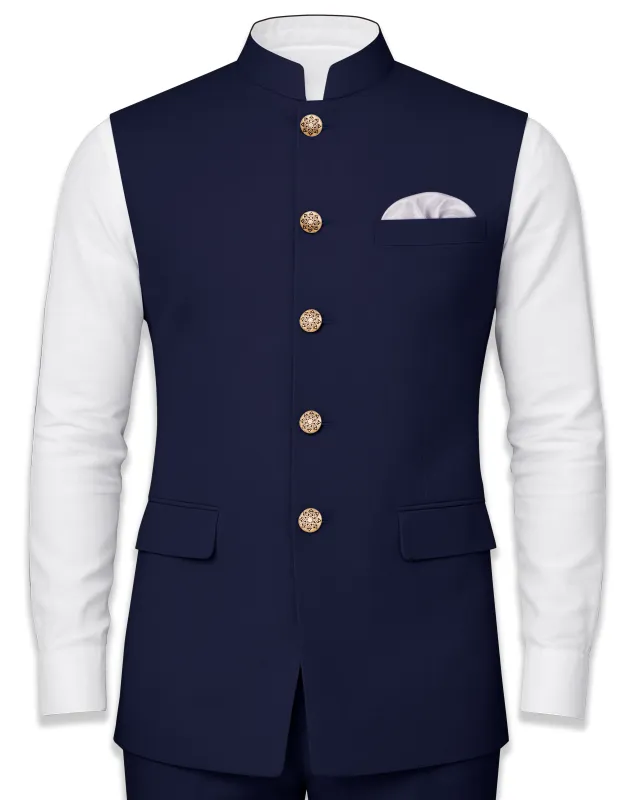 Azurion-Royal Blue Wool Rich Nehru Jacket sold by French Crown