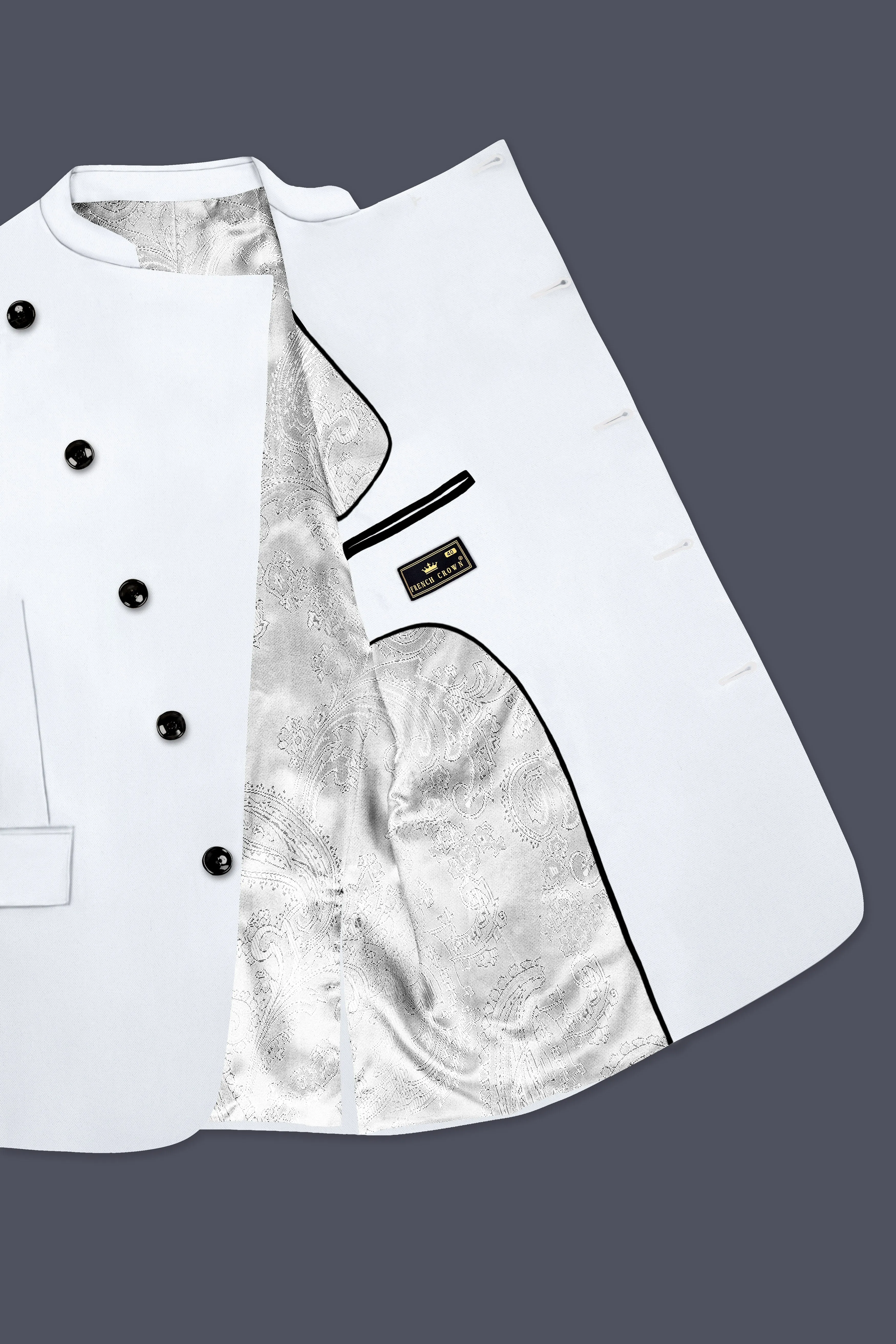 Bright White Solid Wool Rich Cross Placket Bandhgala Stretchable traveler Blazer sold by French Crown product image thumbnail 4