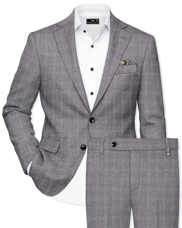 Manatee Grey windowpane Wool Rich Suit sold by French Crown