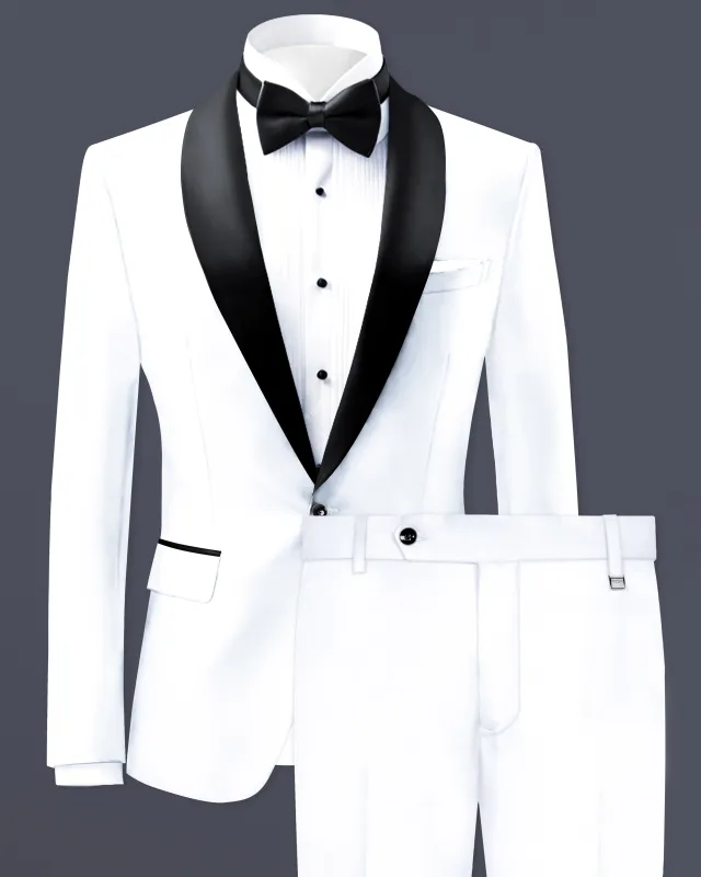 Bright White Stretchable Subtle Sheen Tuxedo Suit sold by French Crown