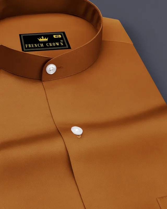 Lustran-Sienna Brown Subtle Sheen Super Soft Premium Cotton Mandarin Shirt sold by French Crown