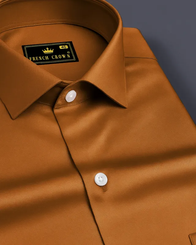 Lustran-Sienna Brown Subtle Sheen Super Soft Premium Cotton Dress Shirt sold by French Crown
