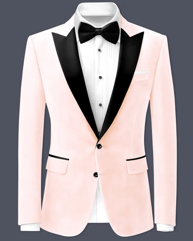 Cremivell-Almond Cream Velvet Peak Lapel Tuxedo Blazer sold by French Crown