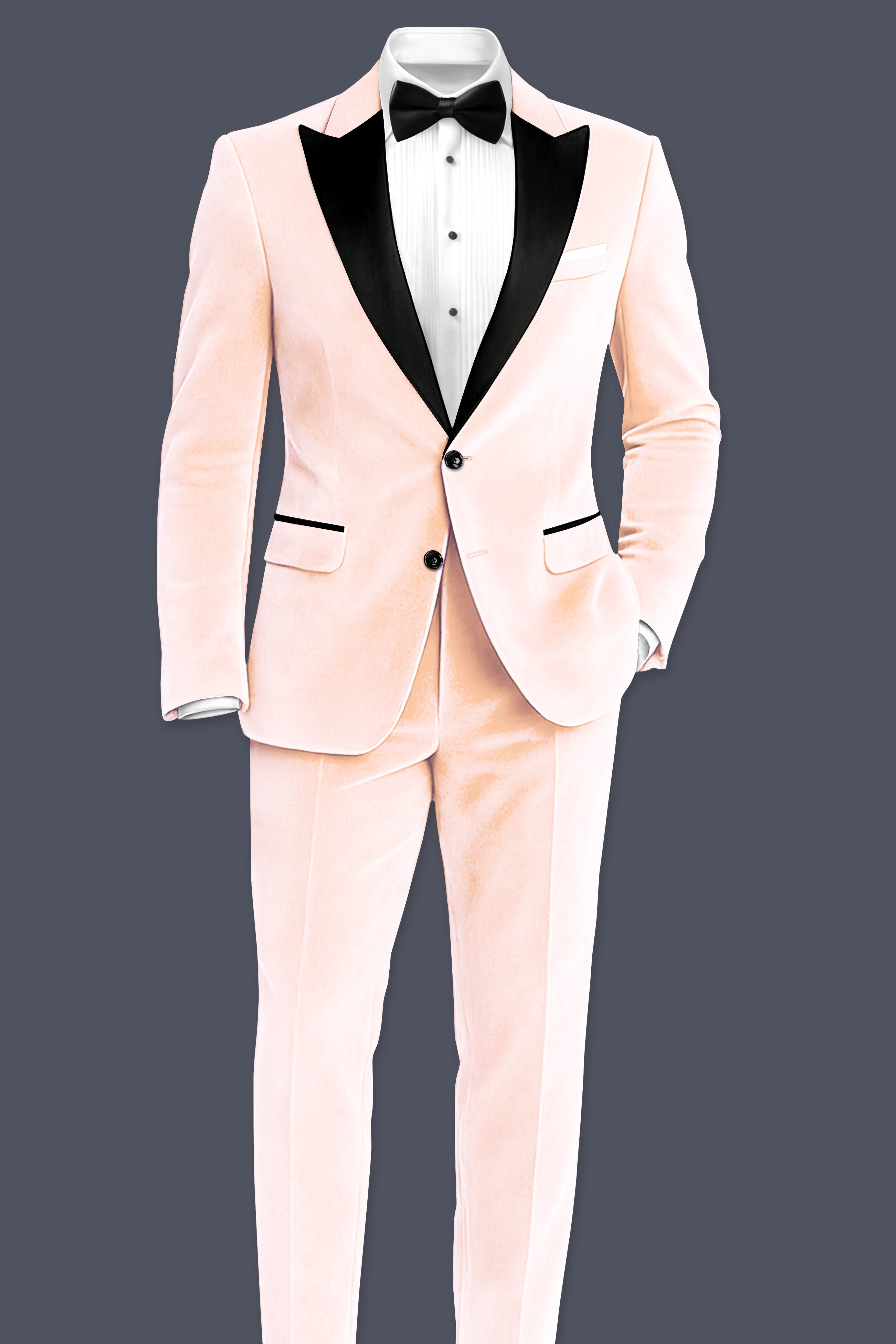 Cremivell-Almond Cream Velvet Peak Lapel Tuxedo Suit sold by French Crown product image thumbnail 4