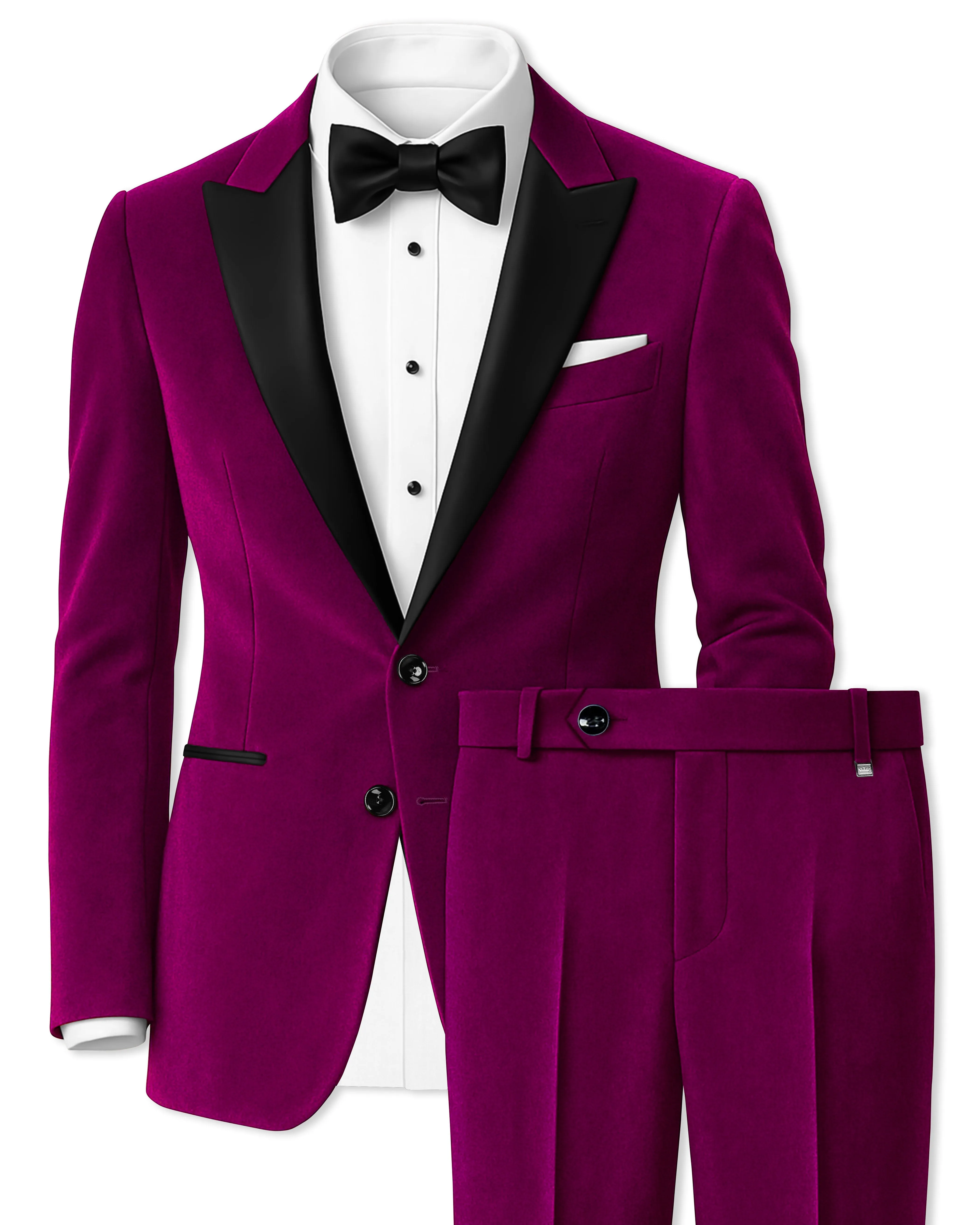 Velcrimora-Mulberry Purple Velvet Peak Lapel Tuxedo Suit sold by French Crown
