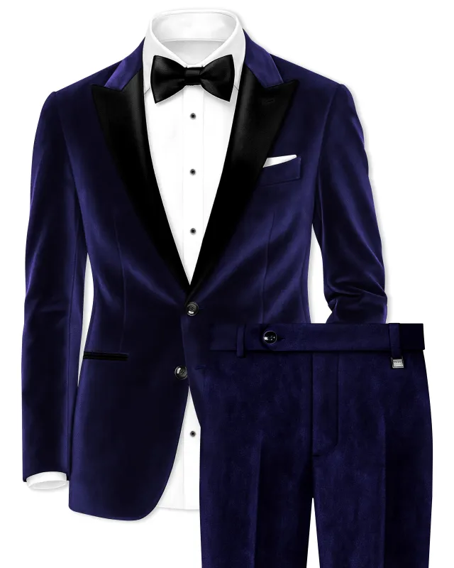 Azurion-Royal Blue Velvet Peak Lapel Tuxedo Suit sold by French Crown