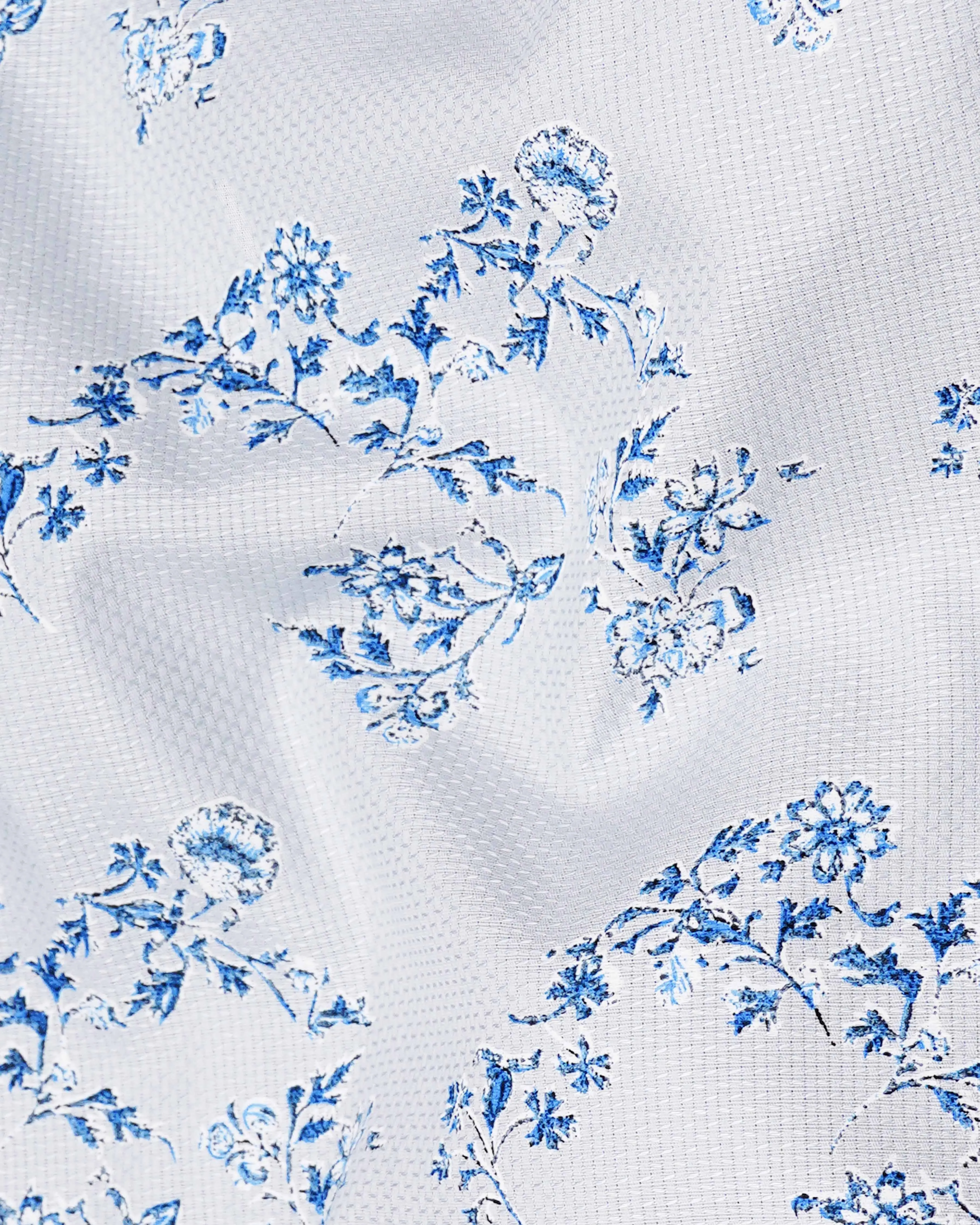 Zircon Grey and Celestial Blue Floral Print Dobby Textured Giza Cotton Shirt sold by French Crown product image thumbnail 2