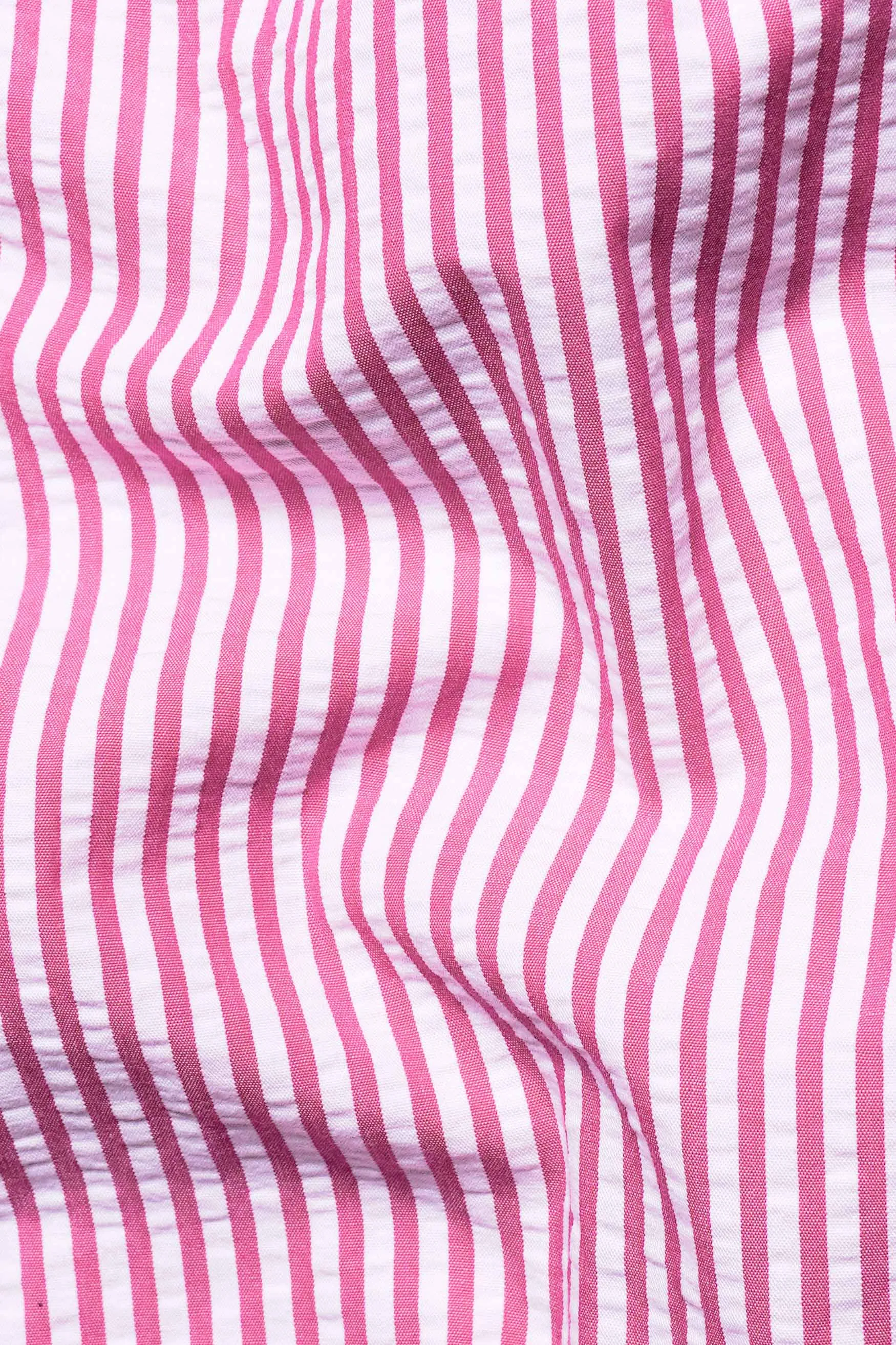 Taffy Pink and Bright White Striped Seersucker Giza Cotton Shirt sold by French Crown product image thumbnail 2
