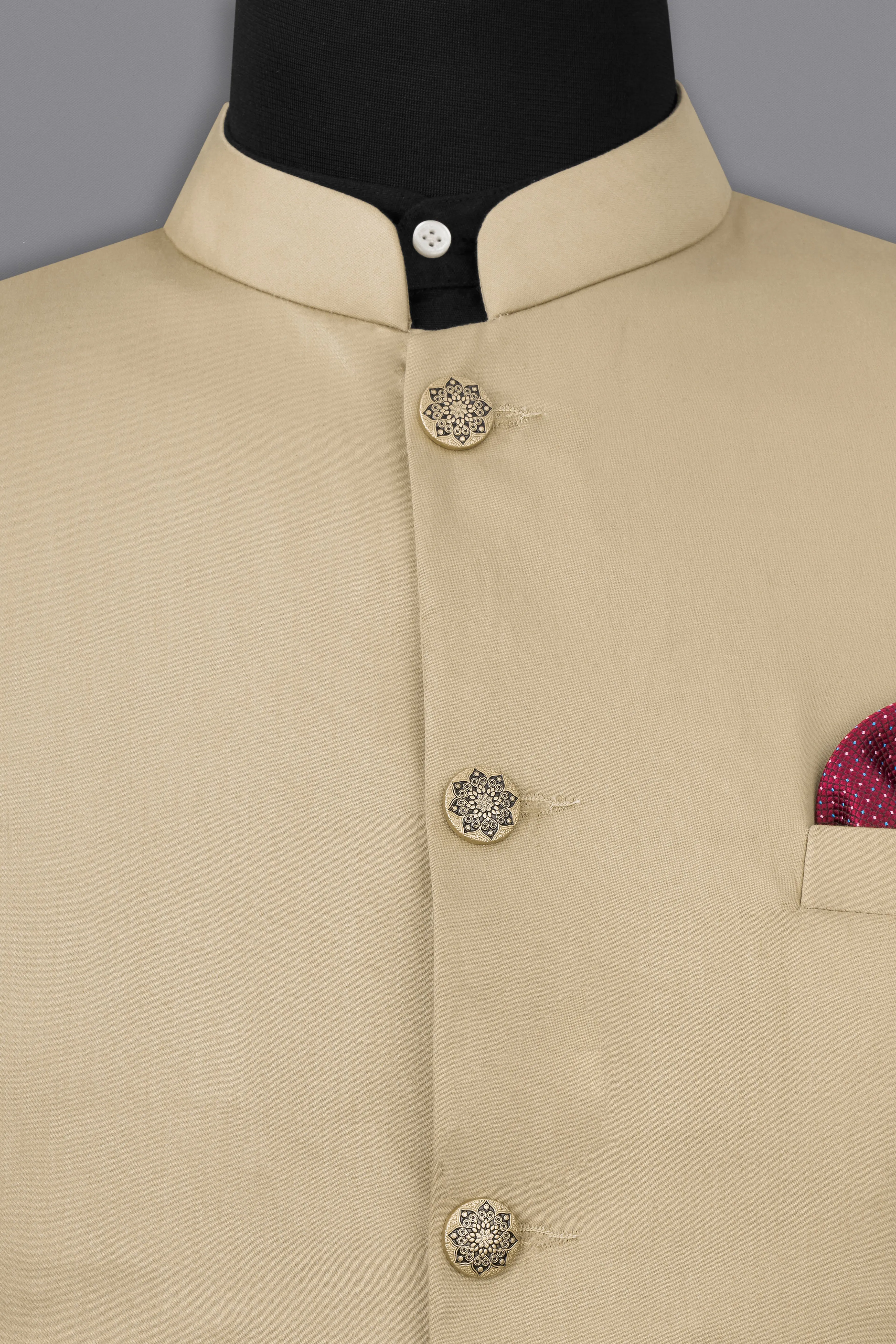 Hazelnut Subtle Sheen Wool rich Bandhgala/Mandarin Blazer sold by French Crown product image thumbnail 4