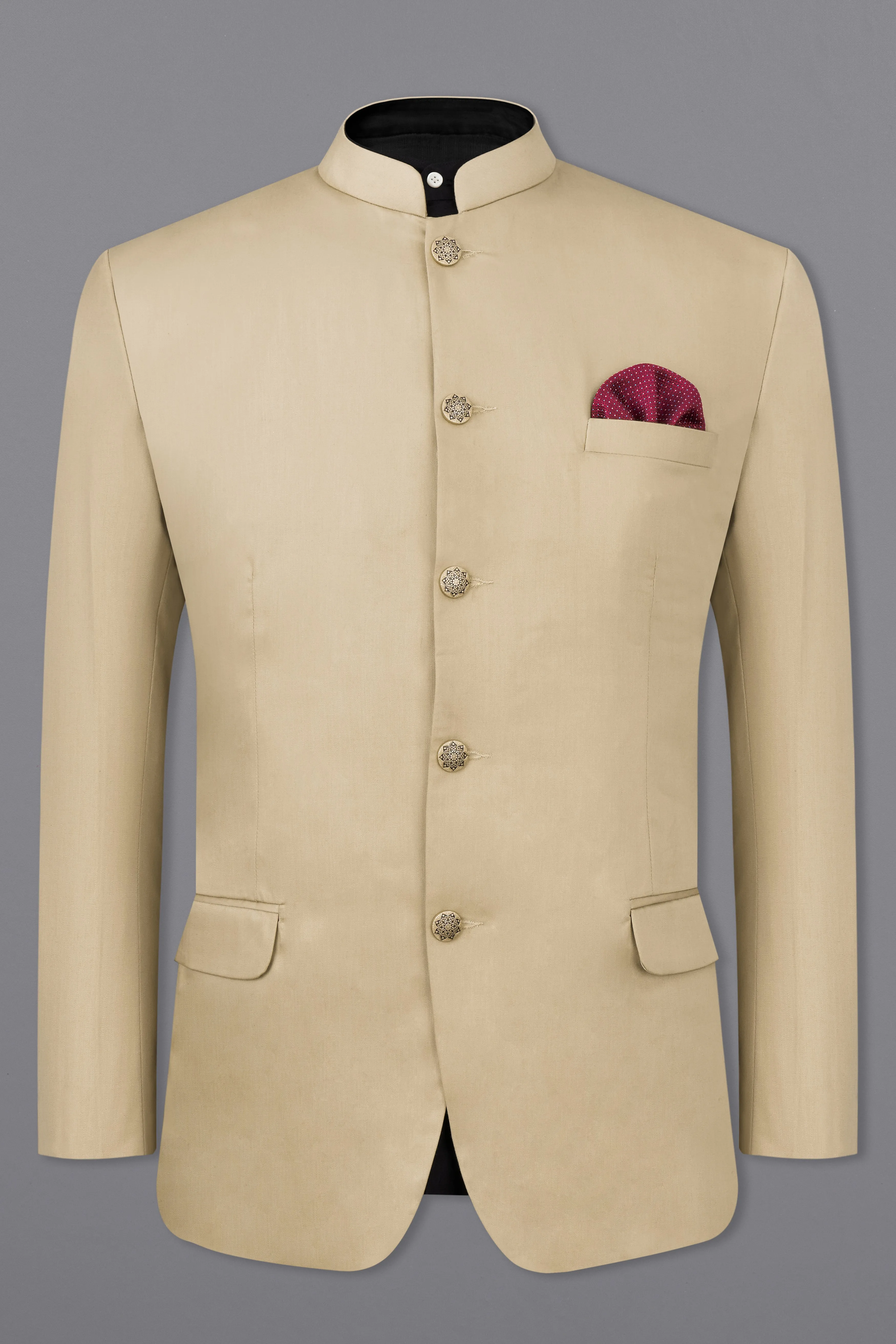 Hazelnut Subtle Sheen Wool rich Bandhgala/Mandarin Blazer sold by French Crown product image thumbnail 2
