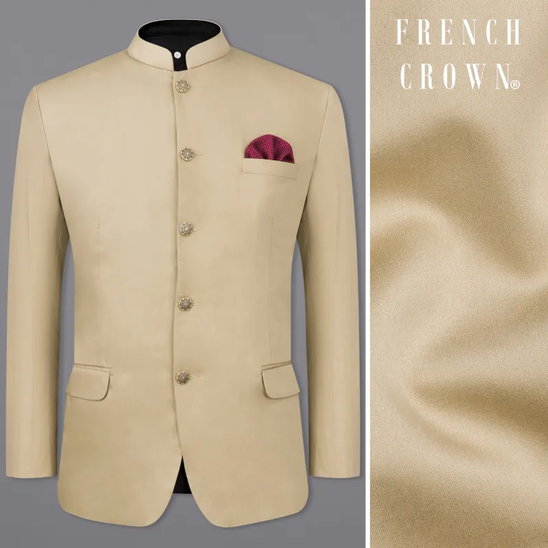 Hazelnut Subtle Sheen Wool rich Bandhgala/Mandarin Blazer sold by French Crown