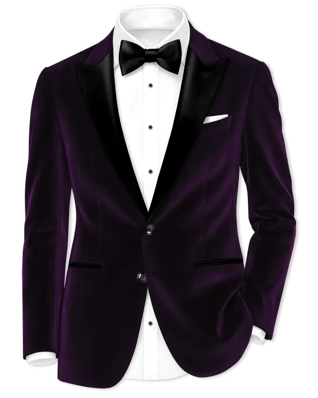 Purvella-Rasin Purple Velvet Peak Lapel Tuxedo Blazer sold by French Crown
