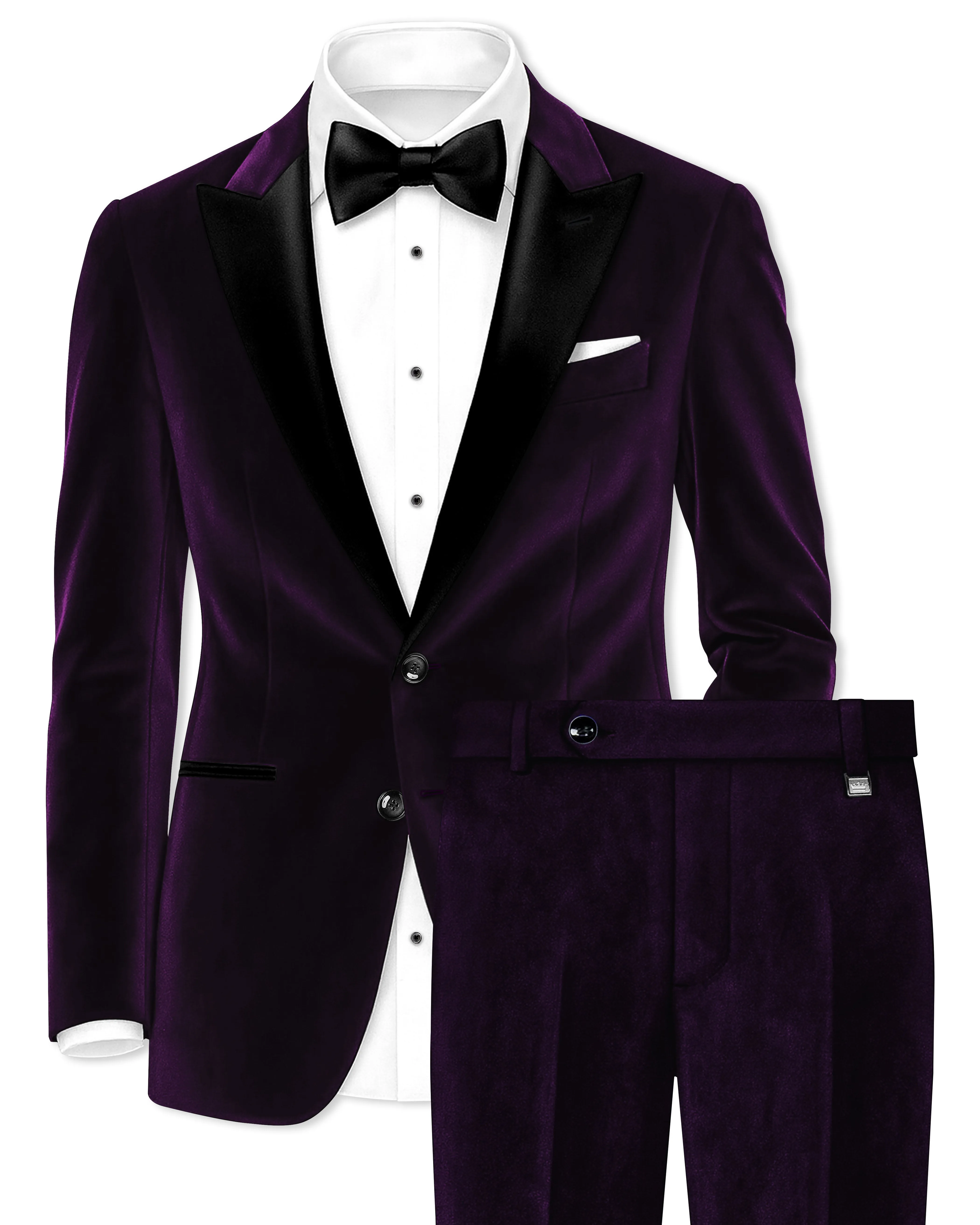 Purvella-Rasin Purple Velvet Peak Lapel Tuxedo Suit sold by French Crown