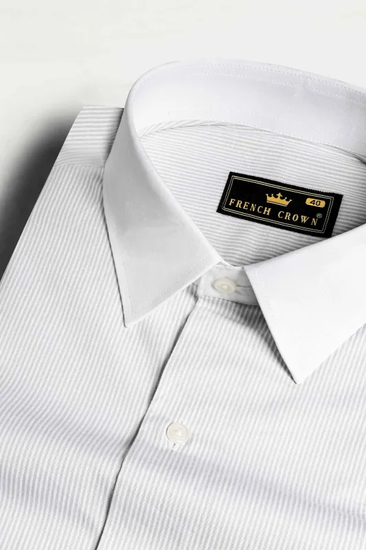 Gainsboro Gray Striped with White Cuffs and Collar Premium Cotton Shirt sold by French Crown