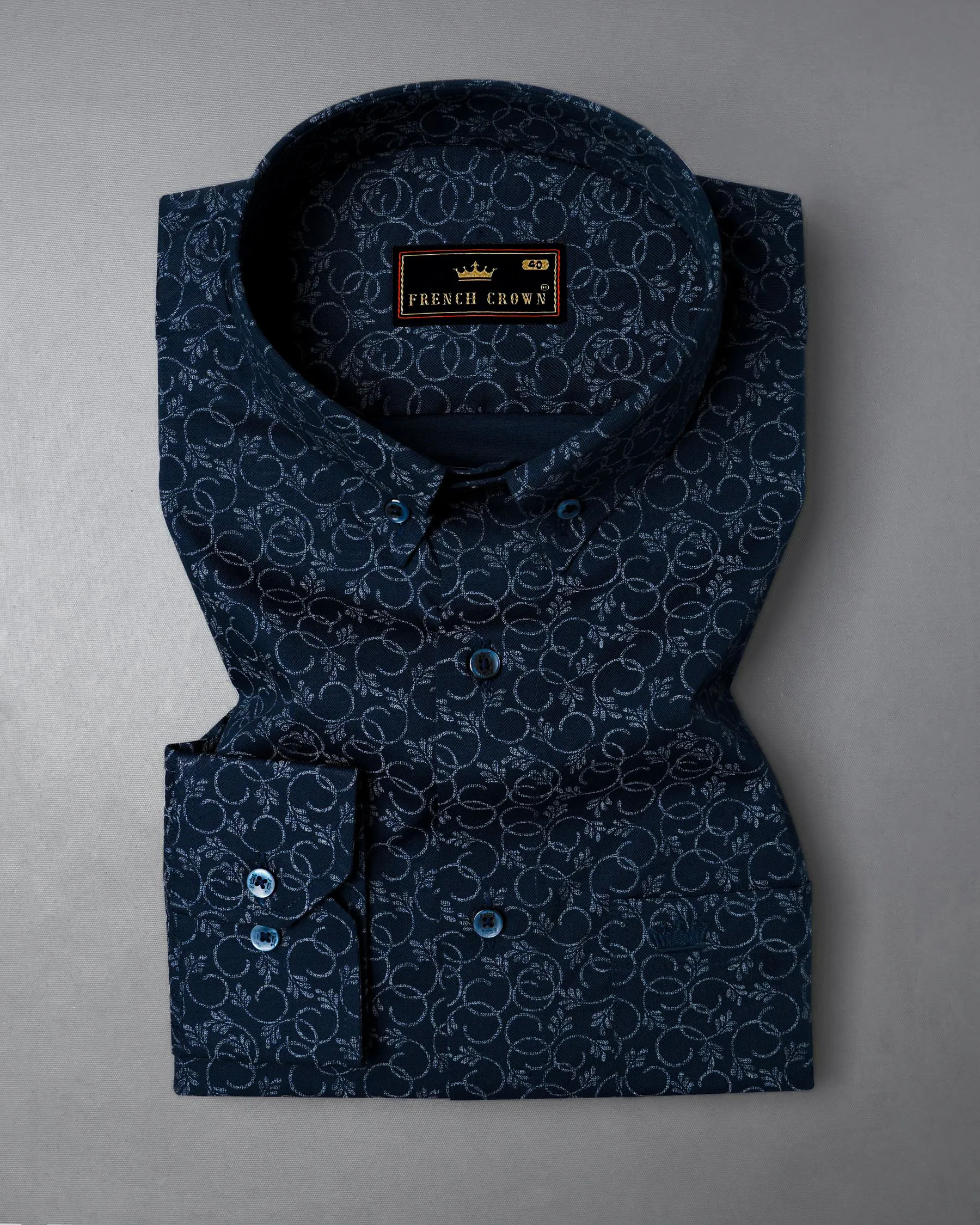 Bunting Blue Chintz Printed Twill Premium Cotton Shirt sold by French Crown product image thumbnail 3
