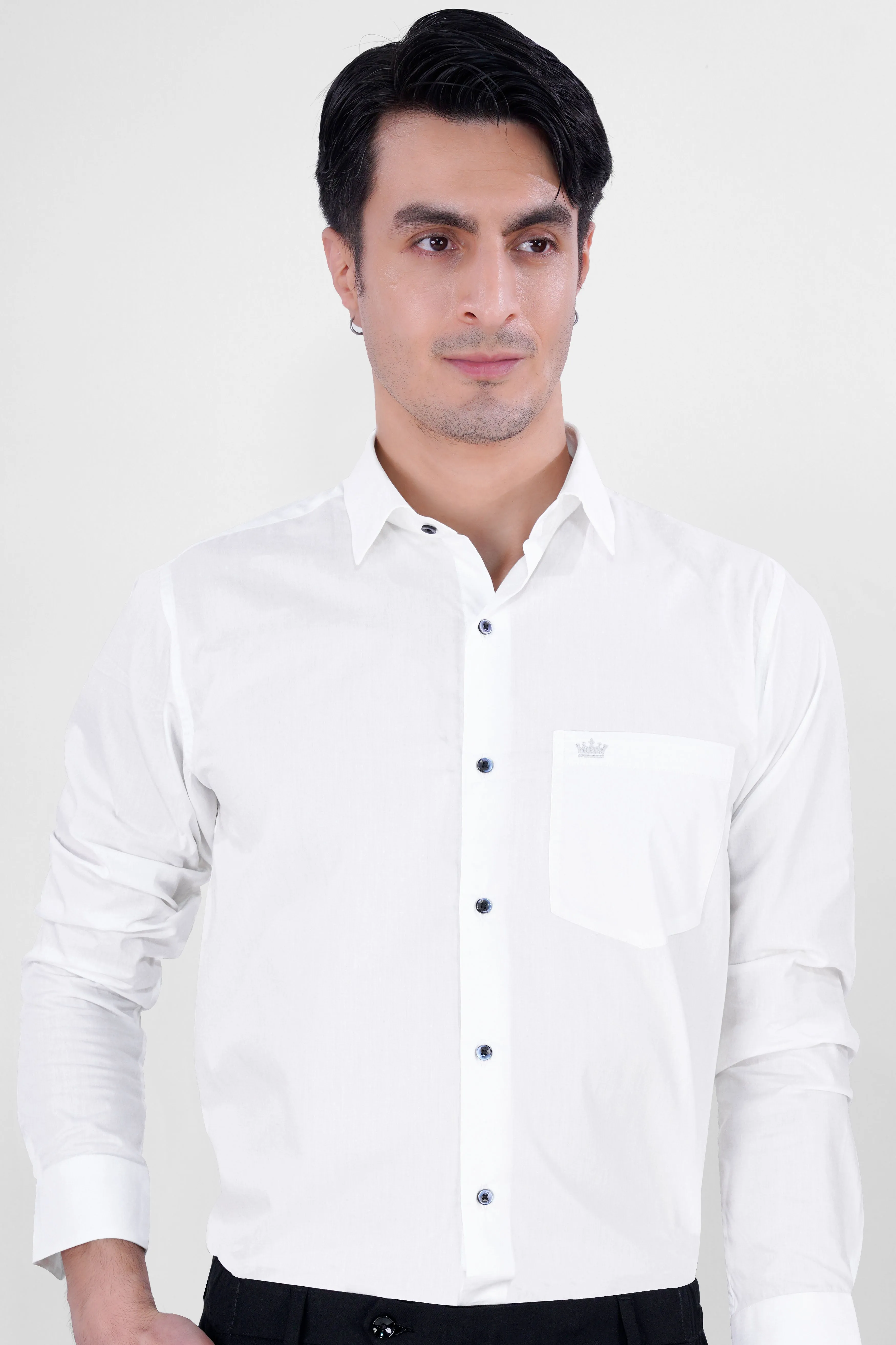 Bright White Navy Buttoned Premium Cotton Shirt sold by French Crown product image thumbnail 4