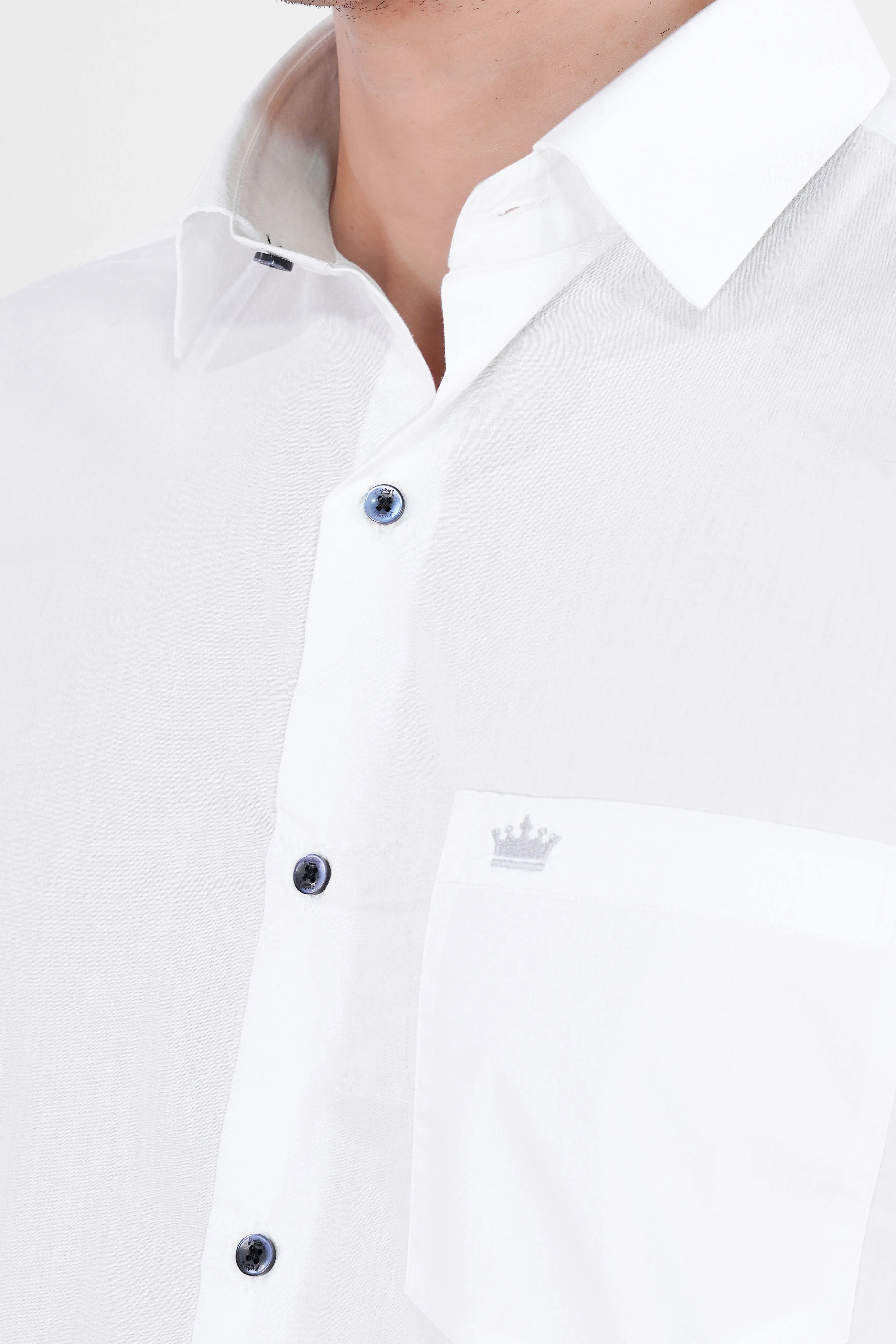 Bright White Navy Buttoned Premium Cotton Shirt sold by French Crown product image thumbnail 5