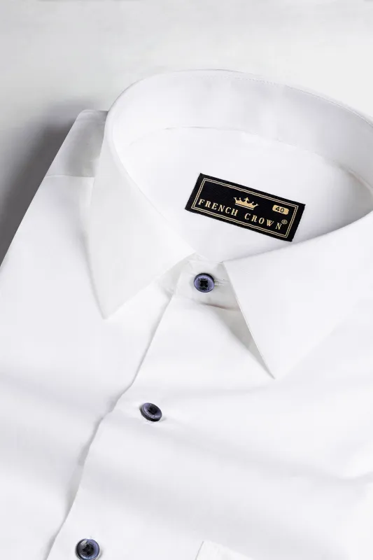 Bright White Navy Buttoned Premium Cotton Shirt sold by French Crown