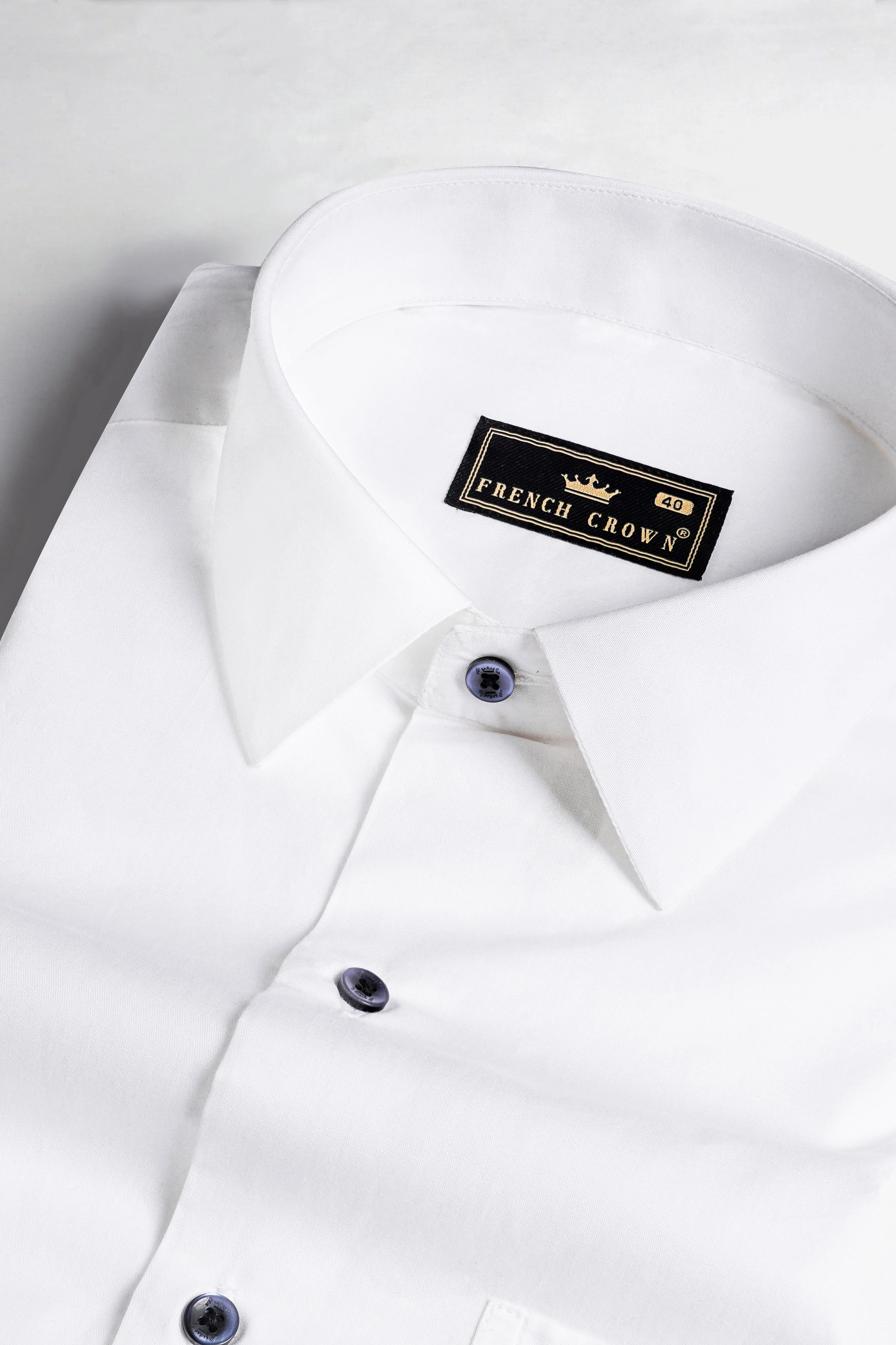 Bright White Navy Buttoned Premium Cotton Shirt sold by French Crown
