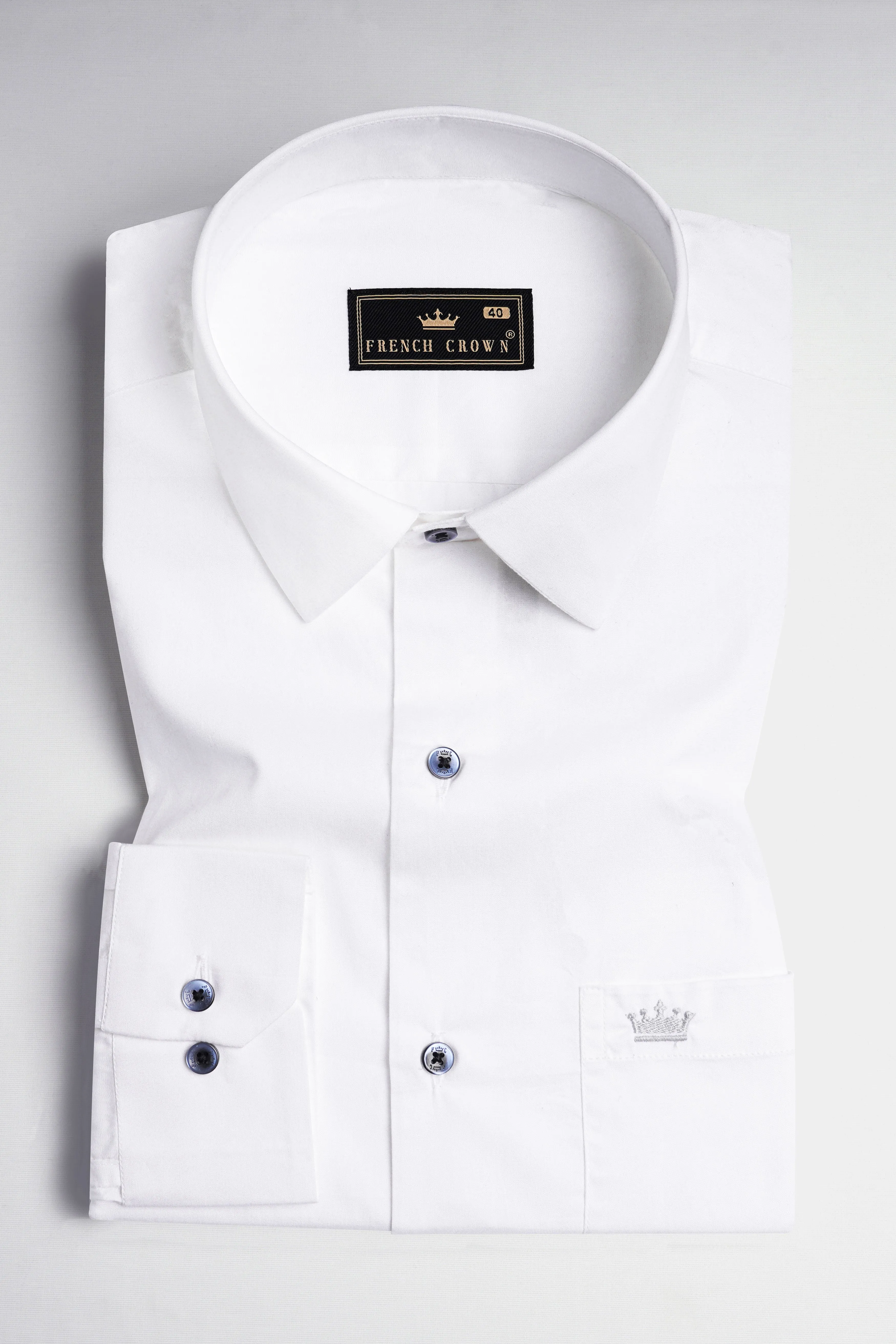 Bright White Navy Buttoned Premium Cotton Shirt sold by French Crown product image thumbnail 3