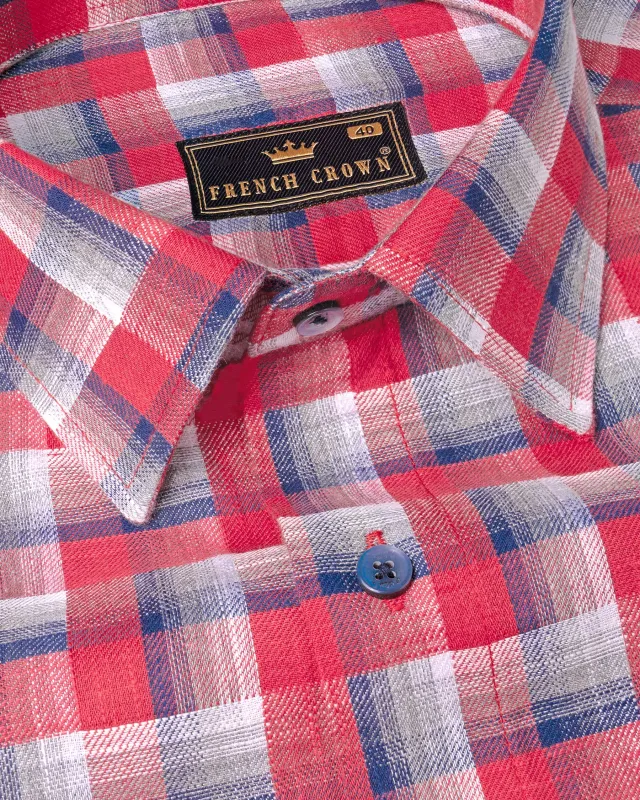 Brick Red and Kimberly Blue Twill Plaid Premium Cotton Shirt sold by French Crown