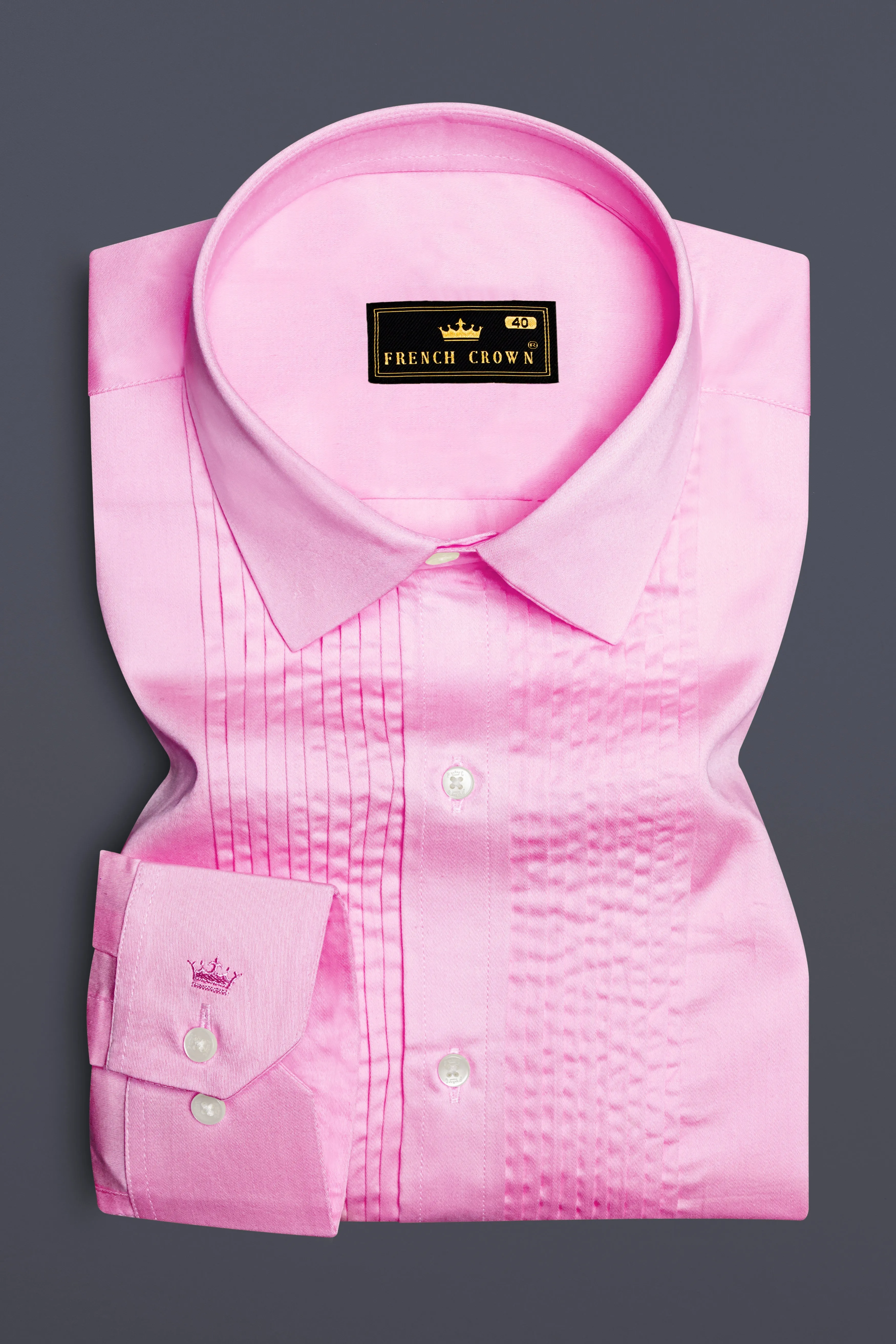 Rose Luxe-Thistle Pink Solid Subtle Sheen Super Soft Premium Cotton Tuxedo Shirt sold by French Crown product image thumbnail 2