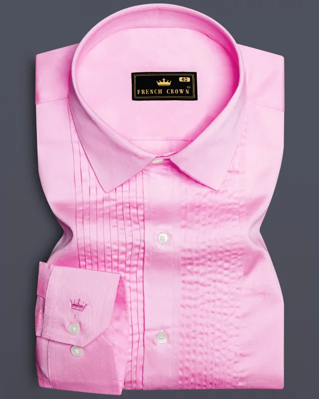 Rose Luxe-Thistle Pink Solid Subtle Sheen Super Soft Premium Cotton Tuxedo Shirt sold by French Crown