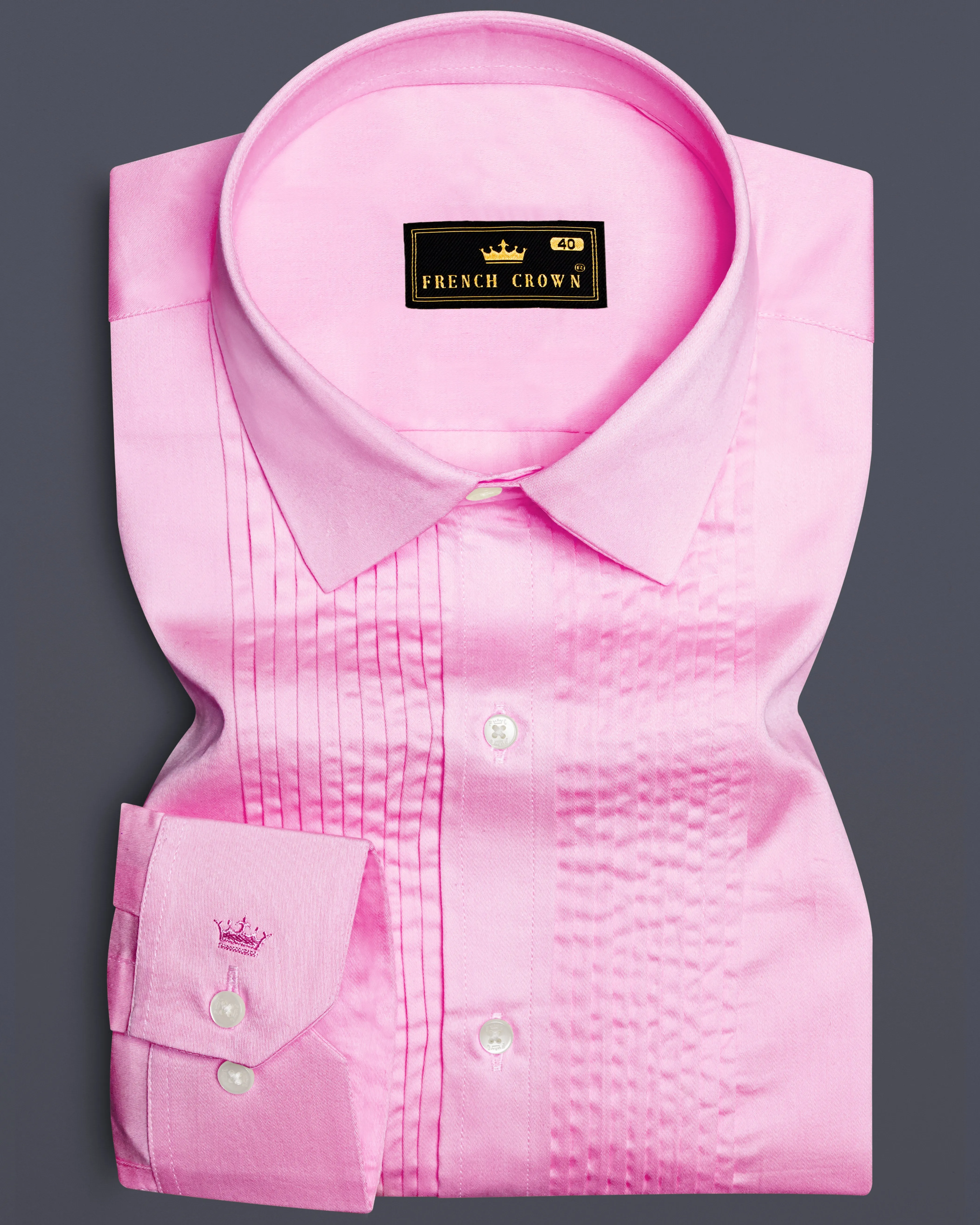 Rose Luxe-Thistle Pink Solid Subtle Sheen Super Soft Premium Cotton Tuxedo Shirt sold by French Crown