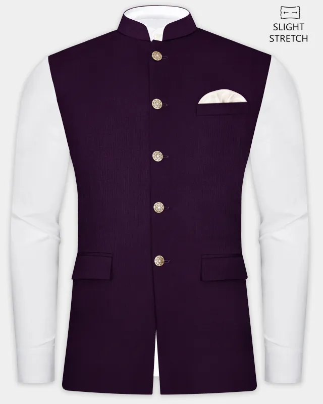 Regal Plum-Eggplant Purple Solid Wool Rich Slight Stretch Nehru Jacket sold by French Crown